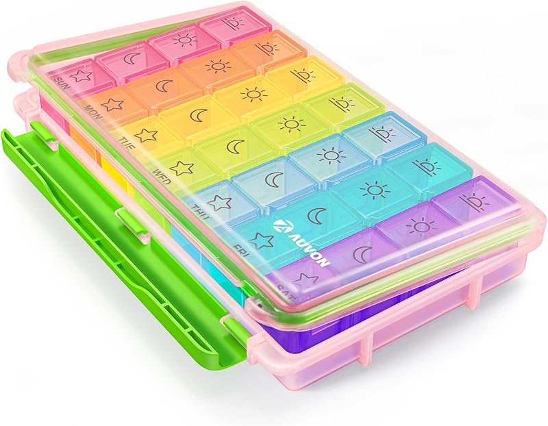 Large Moisture-Proof Weekly Pill Organizer 4 Times a Day, BPA-Free | 7 Day Pill Box Case with Portable Design for Travel, Removable Individual Containers Hold Vitamins, Supplements, Medications