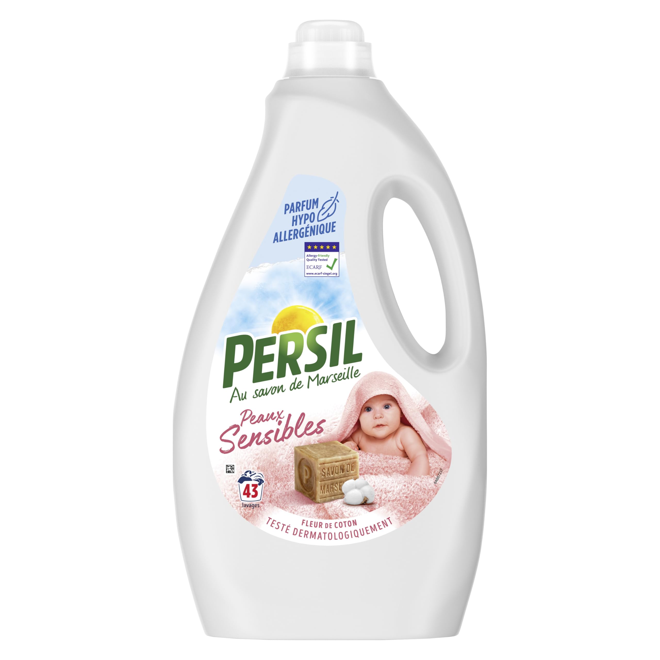 Lessive liquide Persil Fleur de Coton 43 Lavages pour Peaux Sensibles Savon de Marseille Hypoallergénique ECARF Testée D