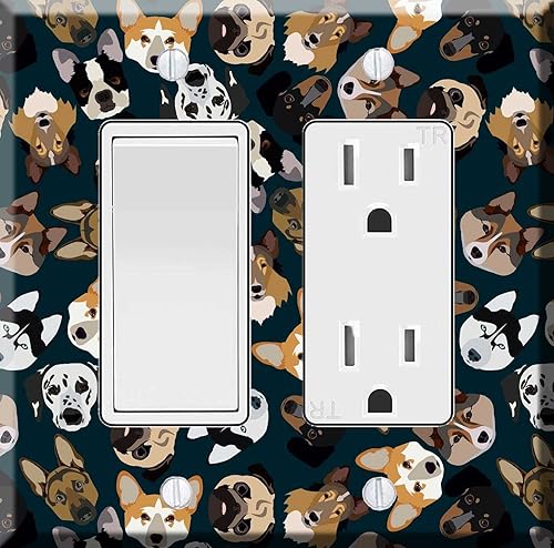 Miniatura 3 de Double Duplex Outlet Cover Wall Plate - Flat dark pattern pedigree dogs