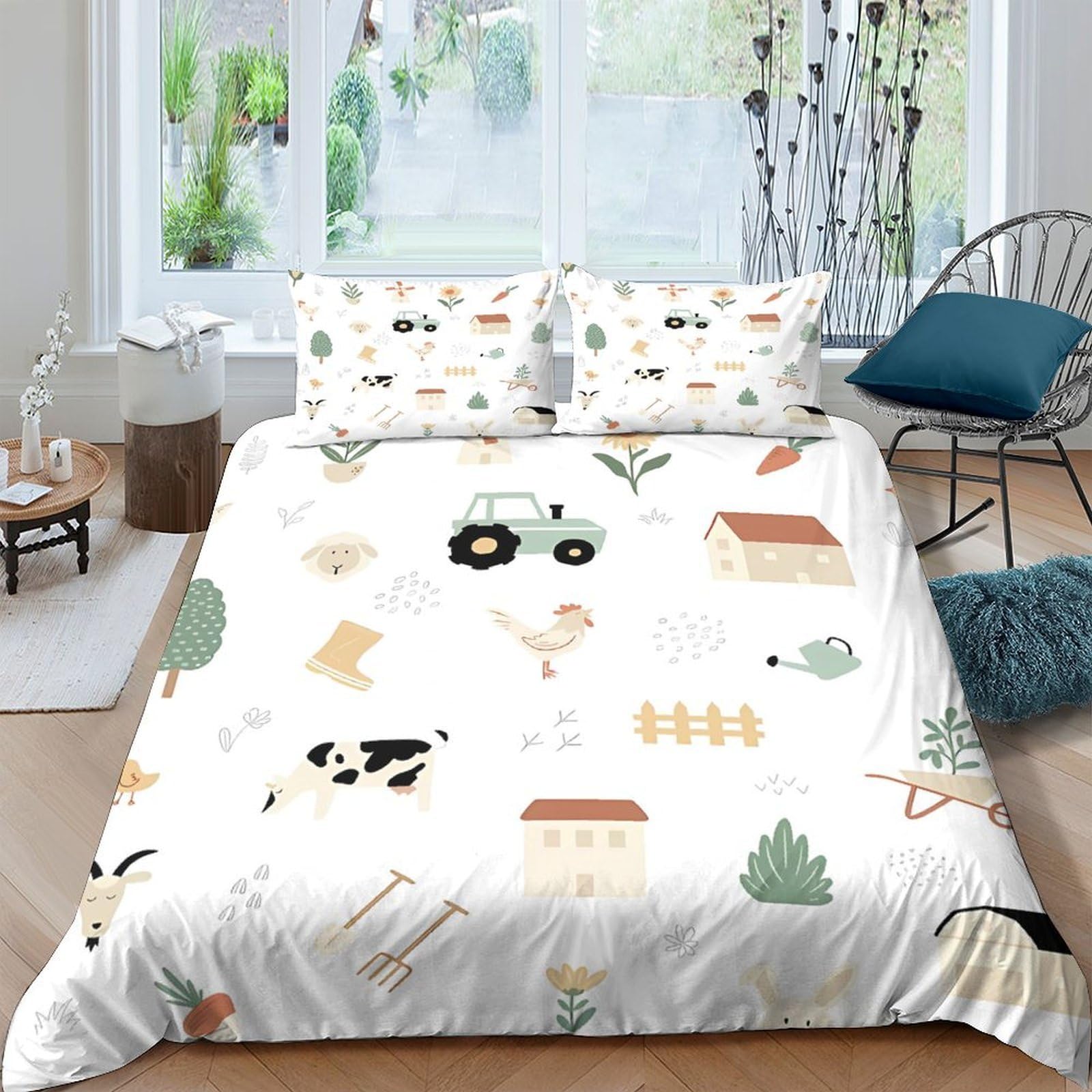 Ctjqhvkz Style-6 3D Printed Farm Tractor Fitted Sheet Microfiber Soft Animal Village Mattress Cover For Bedroom Guest Room Decor Single（135X200cm）