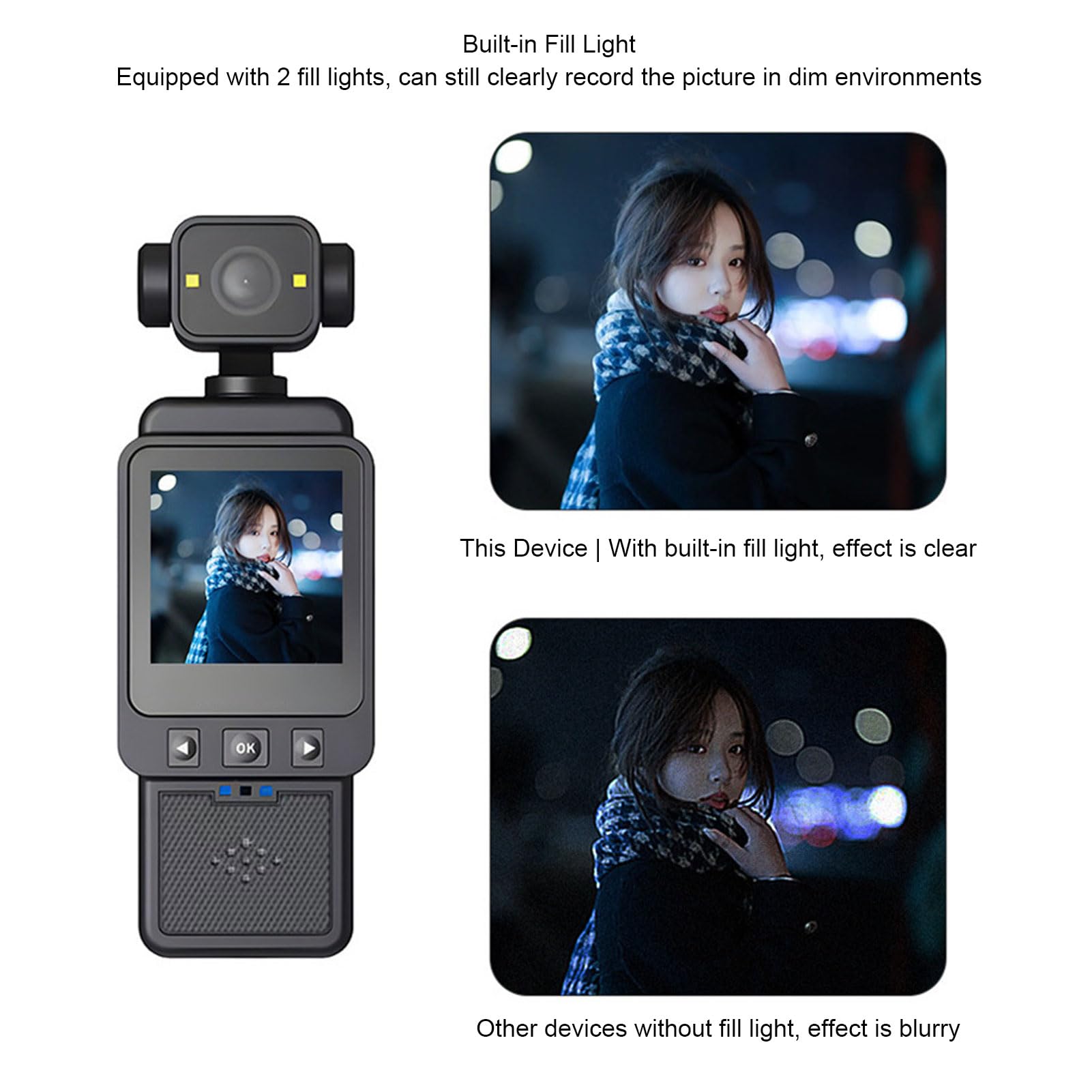 Lazmin112 Telecamera Indossabile Con Registrazione Audio E Video, Telecamera Per Vlogging 1080P Con Schermo TFT Da 1,54 Pollici, Obiettivo Con Rotazione A 360°