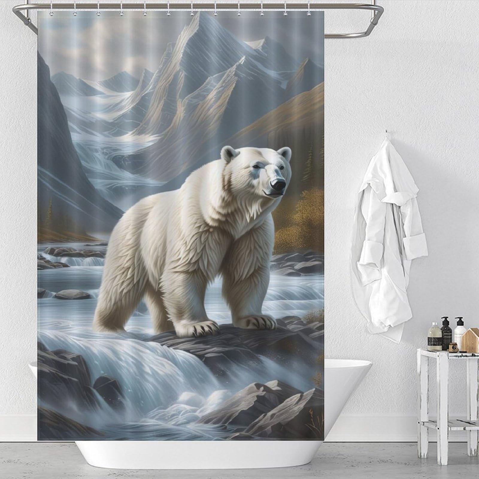 Rideau de douche tissu imperméable ours polaire 122x183 pour cabine de douche
