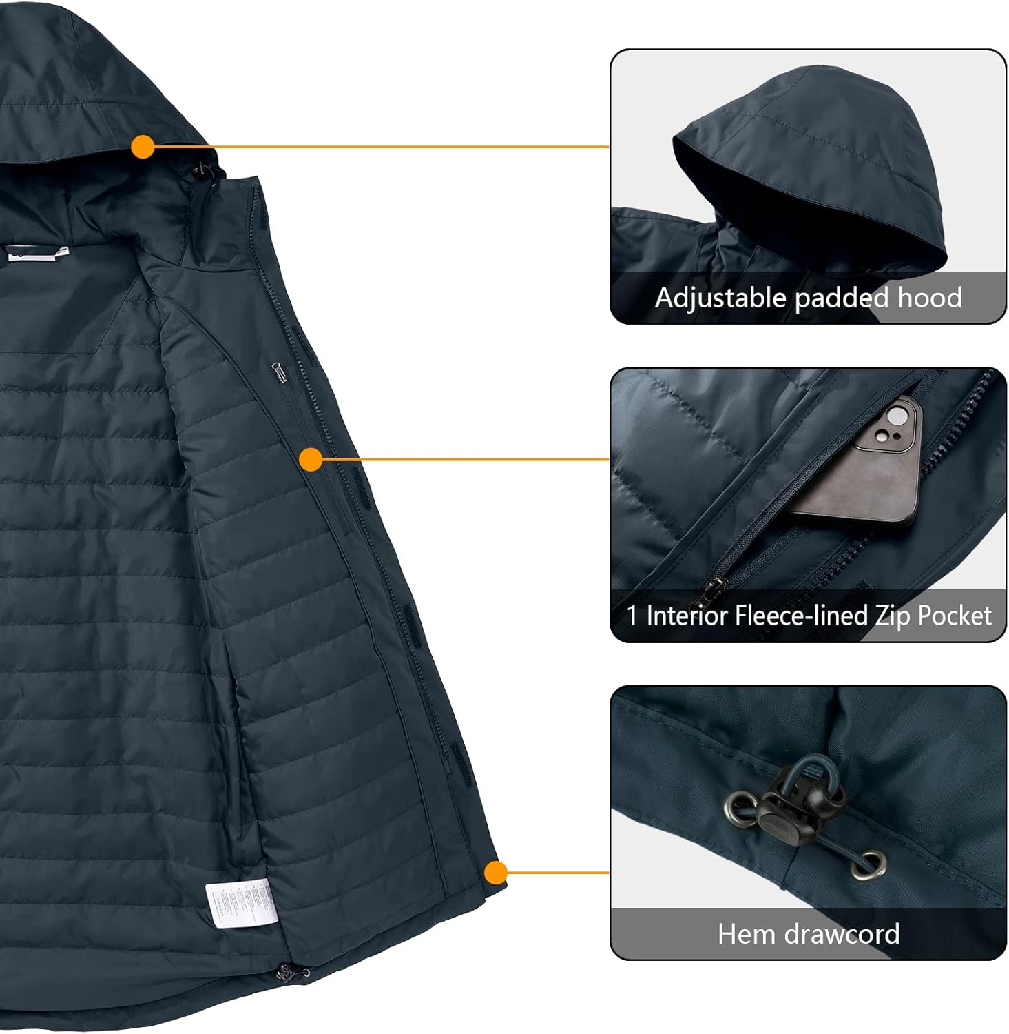 33,000ft Men's Waterproof Insulated Winter Jacket with Hood, Long Coats Anorak Padded Warm Parka for Ski Snow Sports - Image 5