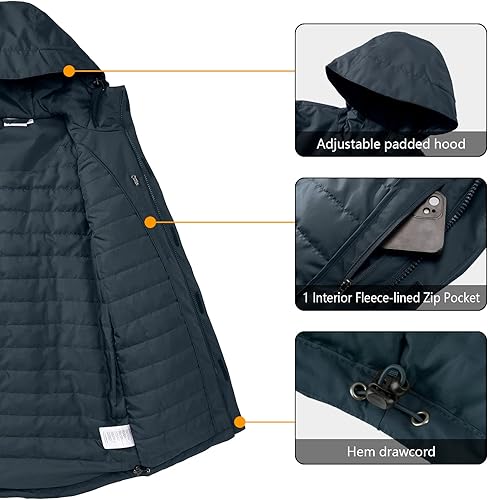 Miniatura 5 de 33,000ft Chaqueta de invierno impermeable aislada con capucha, abrigos largos Anorak acolchado cálido parka para esquí deportes de nieve