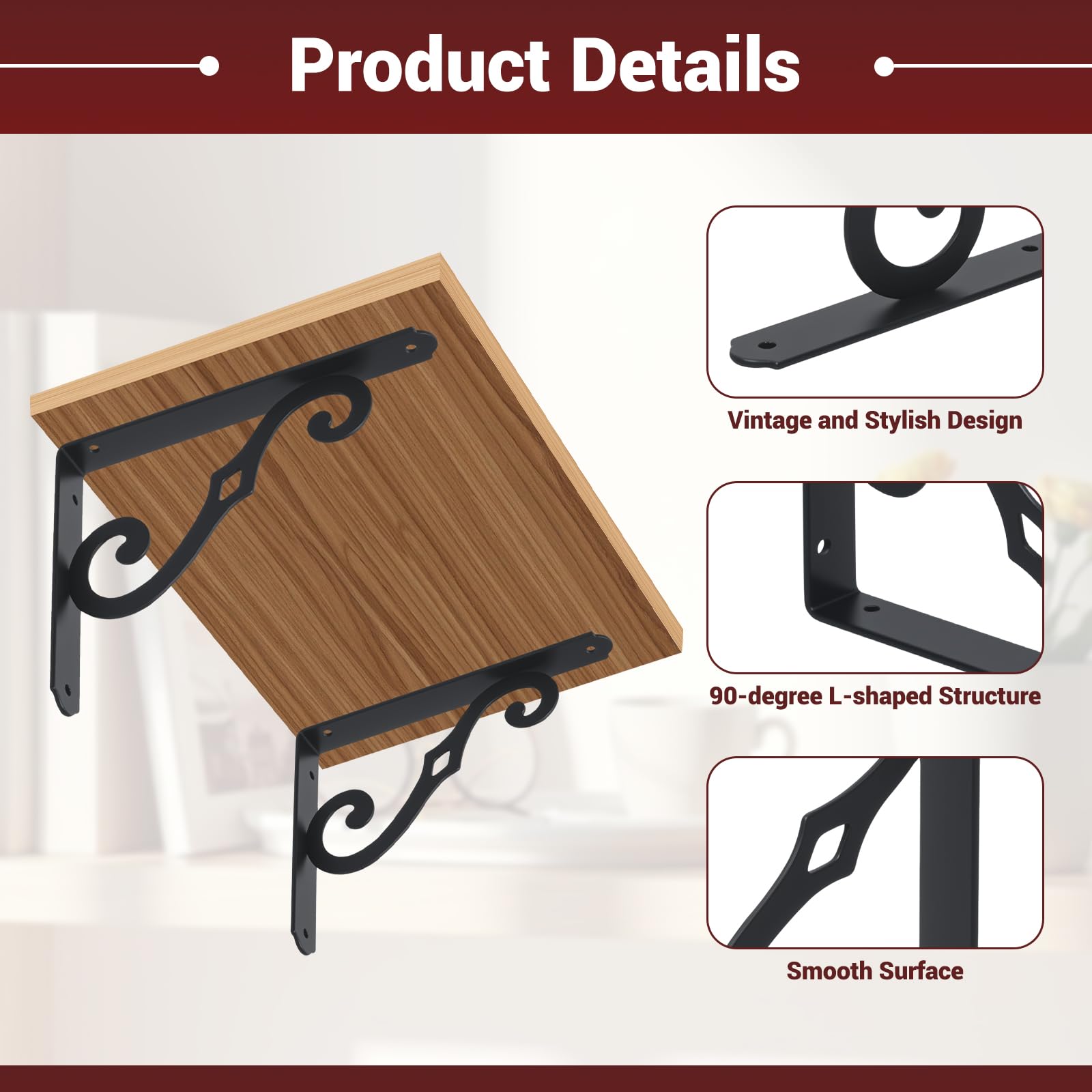 HOME MASTER HARDWARE Paquete de 10 soportes decorativos para estante flotante de 8 pulgadas para montar en la pared para estanterías abiertas en forma de L, soporte de esquina de metal de hierro