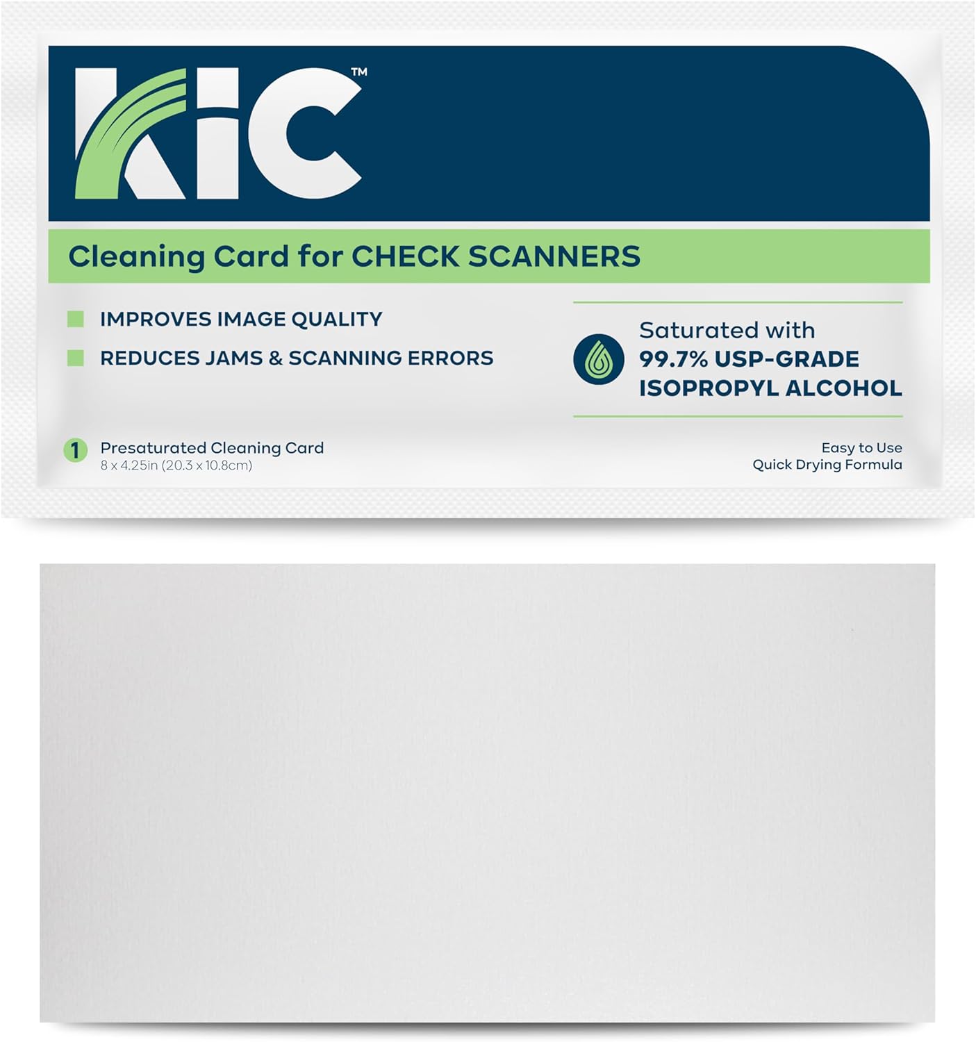 KICTeam - Cleaning Cards for Check Scanners (25 Cards) - Presaturated with Quick Drying Solution - Compatible with Most Check Scanner Machines - Made in USA