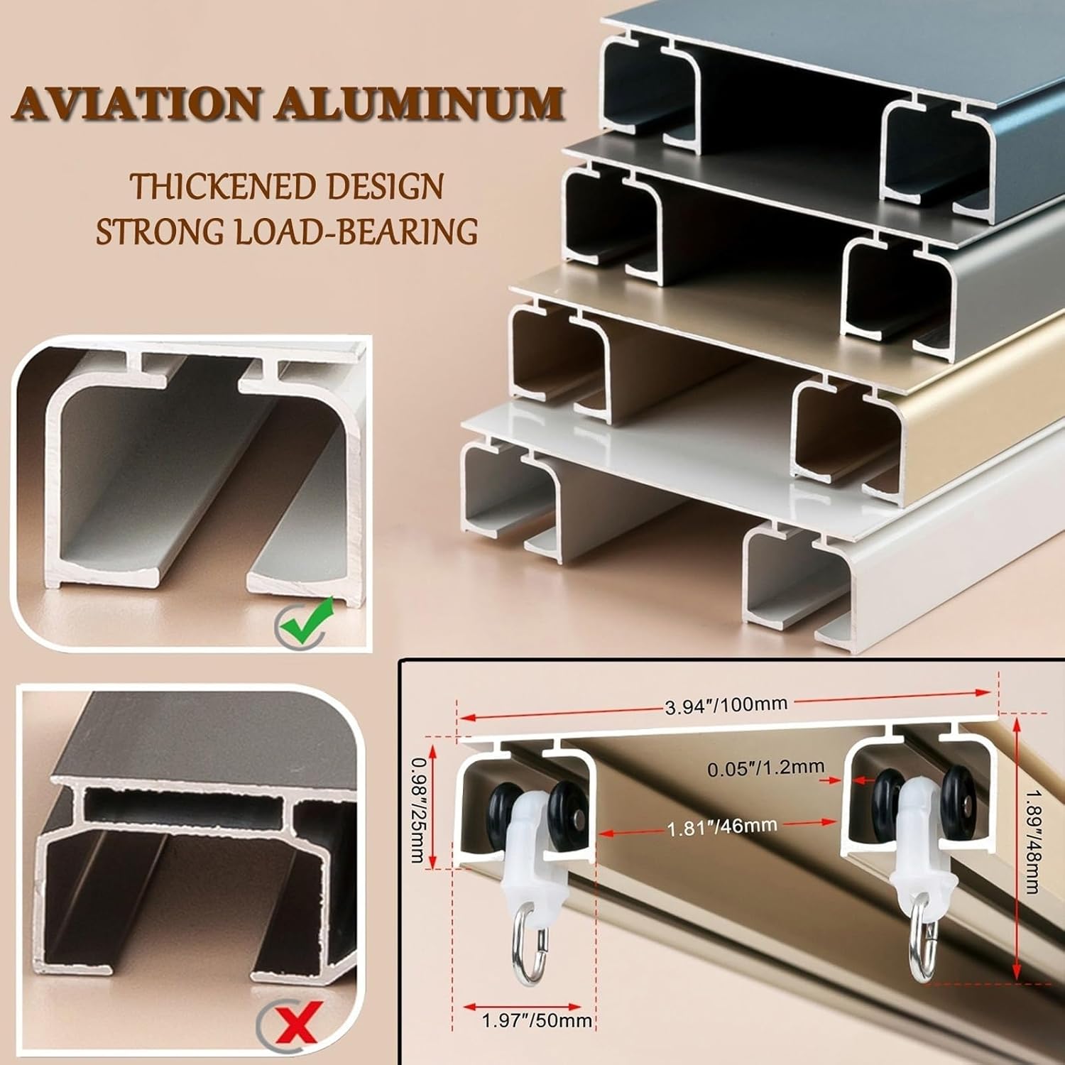 Deluxe Double Curtain Rail Ceiling Mount - Heavy Duty 1.2m/3.9ft Gray Track for Room Divider, Adjustable Double Rod for Curtains, Home Decoration, Window Treatment