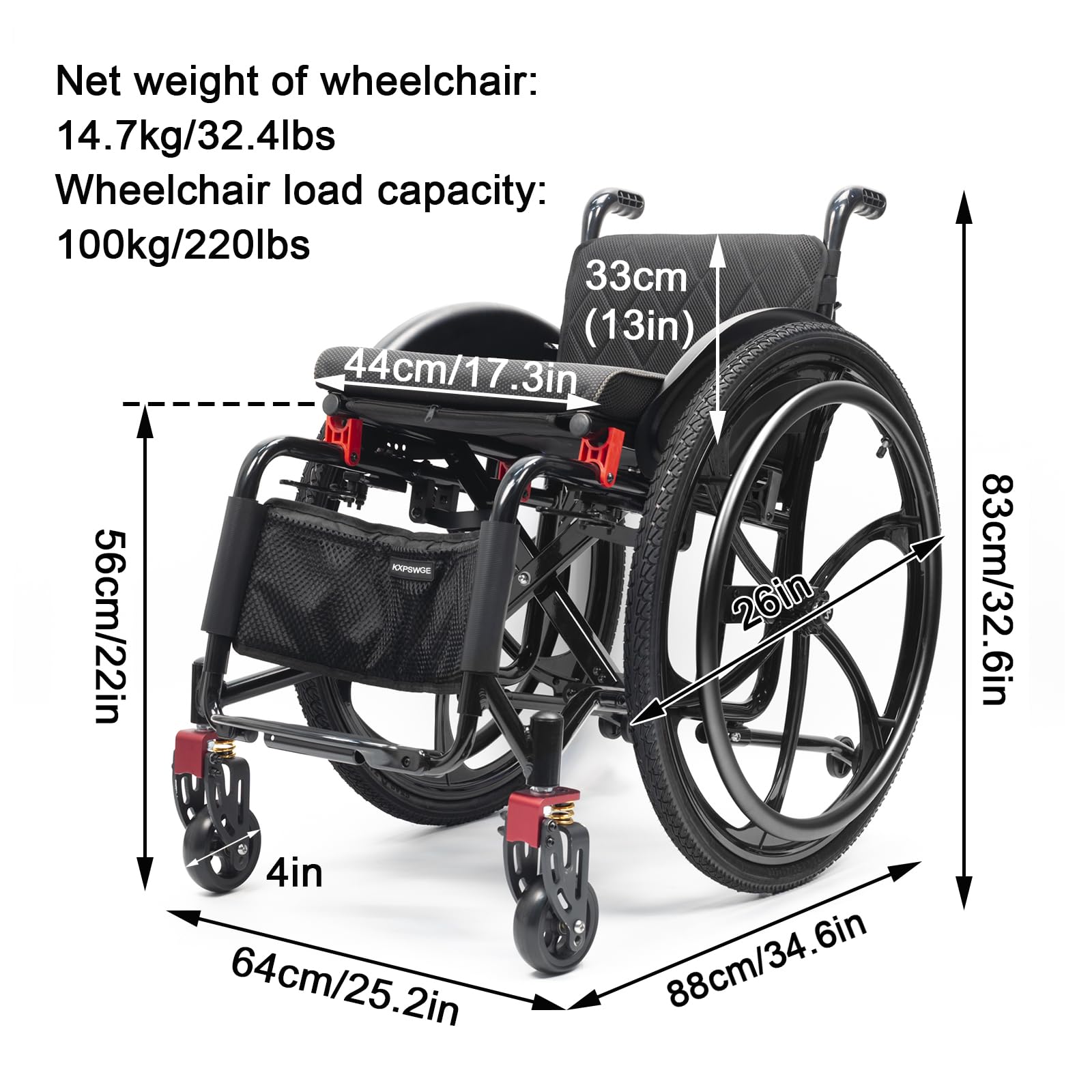 Silla De Ruedas Deportiva Ligera Plegable Todo Terreno,silla De Ruedas De Aleación De Aluminio,sillas De Ruedas Manuales Autopropulsadas,Ruedas de extracción rápida pulsando un botón(Seat width 44cm/1