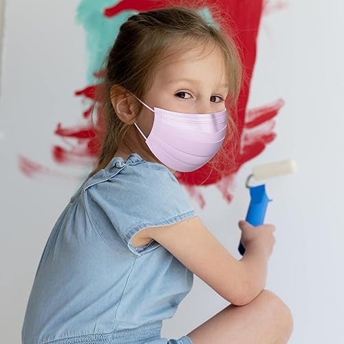 Miniatura 2 de Mascarilla desechable de colores para niños, paquete de 50 unidades, transpirable, de 3 capas, para edades de 4 a 12 años (lavanda)