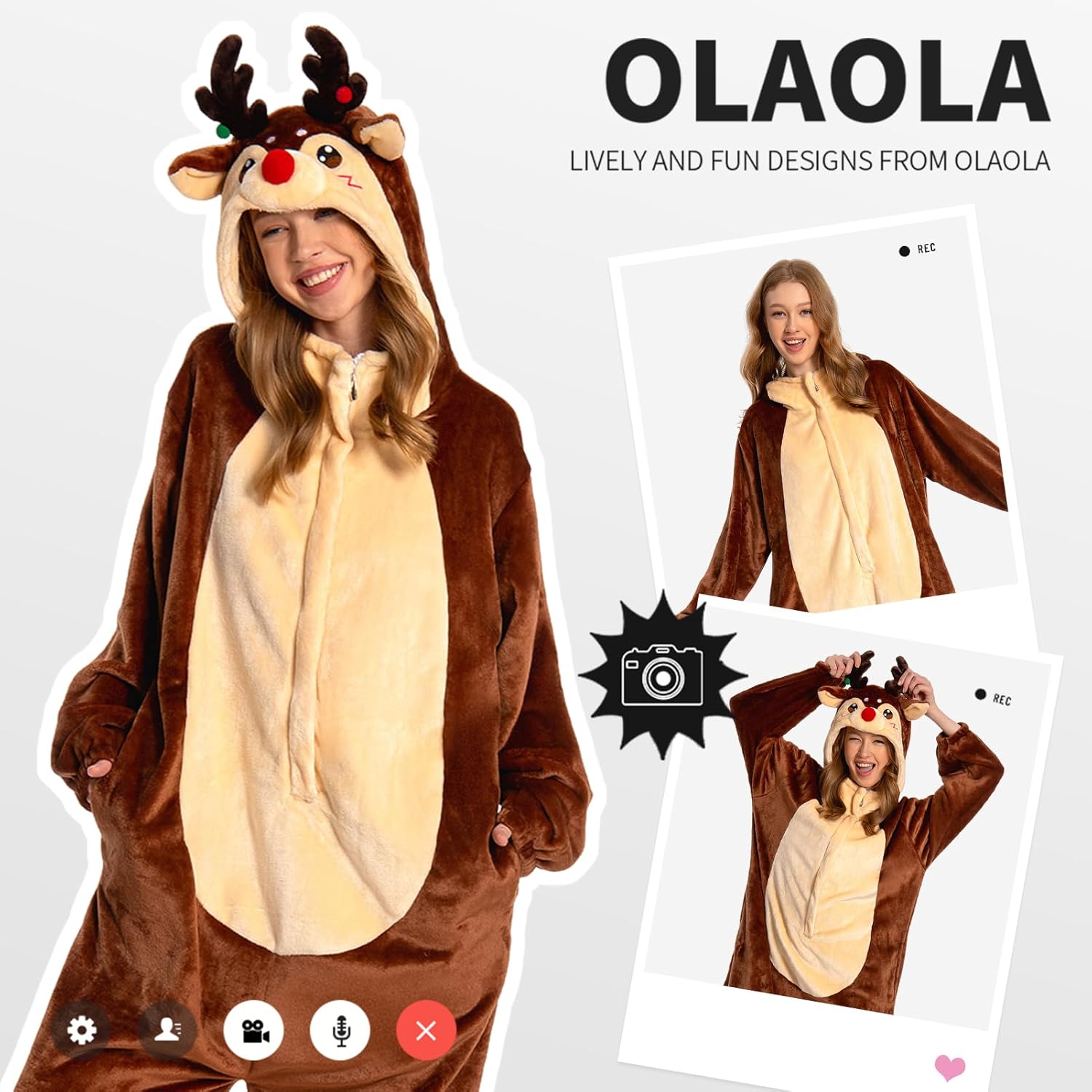 OLAOLA Unisex Adult Christmas Costume, Plush Santa Onesie Reindeer Gingerbread Snowman One-Piece Cosplay Pajamas - Image 6