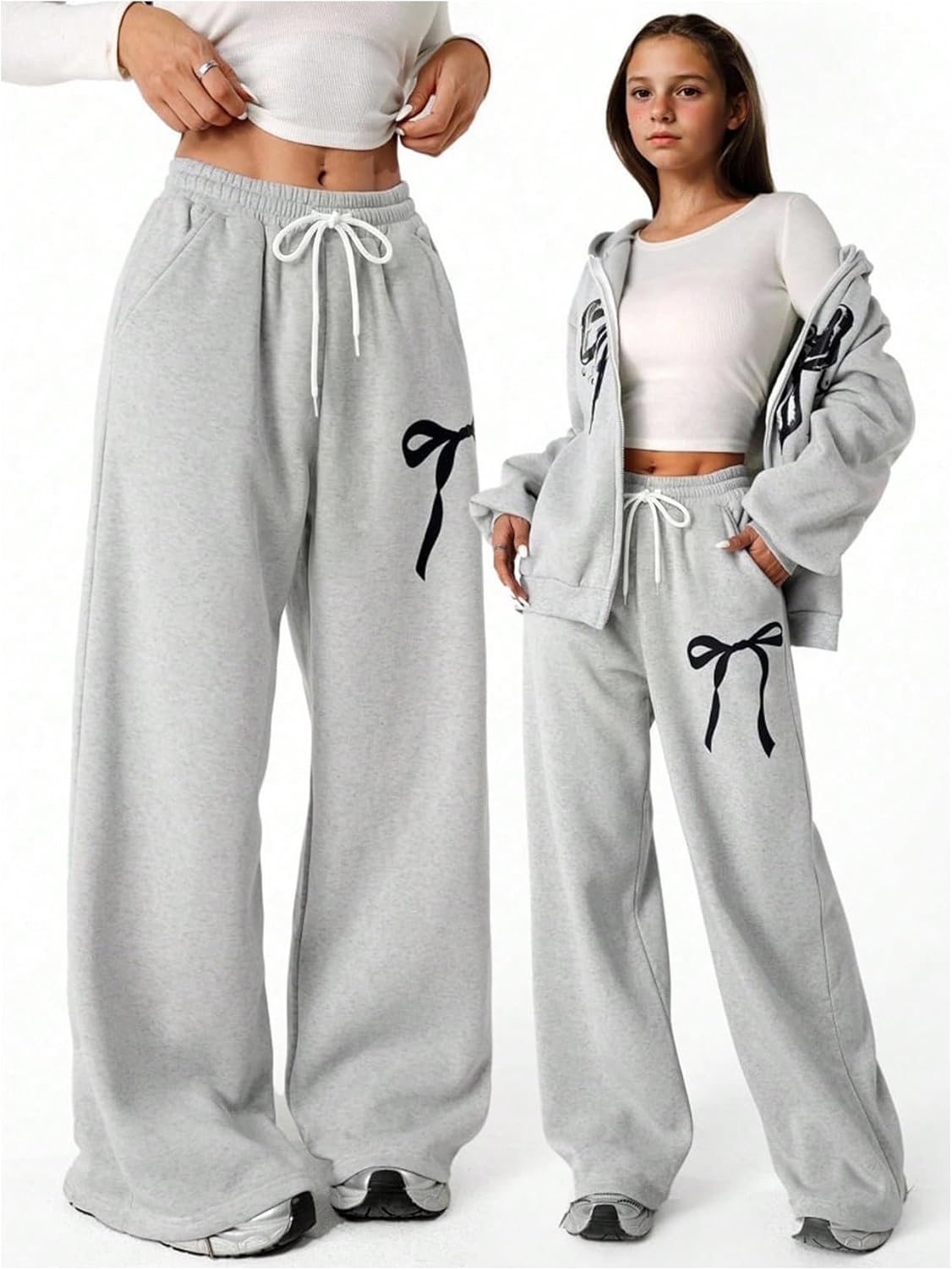 Verdusa Girl's Bowknot Baggy Sweatpants Lightweight Straight Leg Athletic Pants with Pockets - Image 3