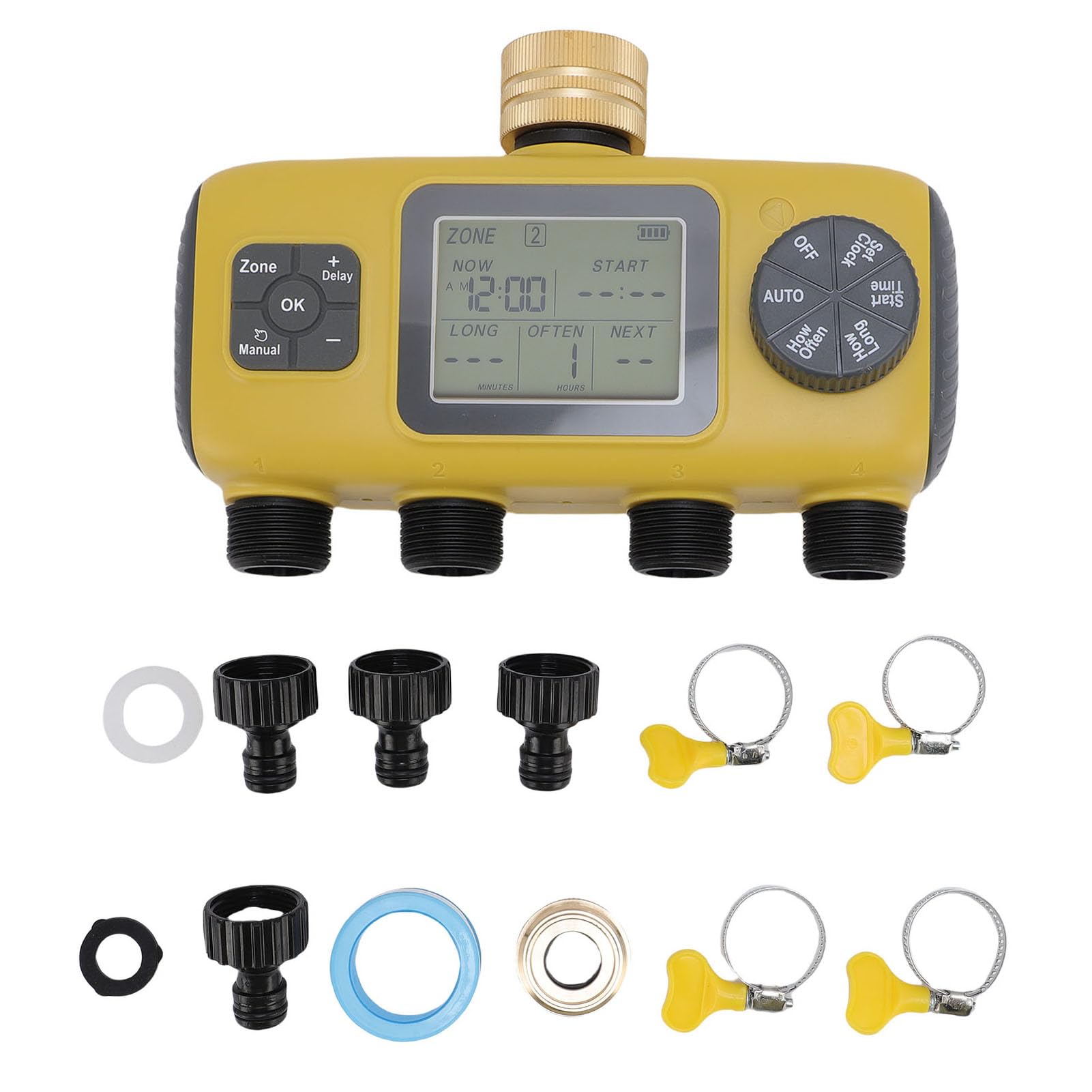 Pssopp Timer Irrigatore, di Irrigazione Automatico Impermeabile IPX5 con Display LCD, Rubinetto da 3 4 a 1 2 Pollici, Programmazione 1 12H o 30D per Irrigazione a Goccia del Prato Giardino