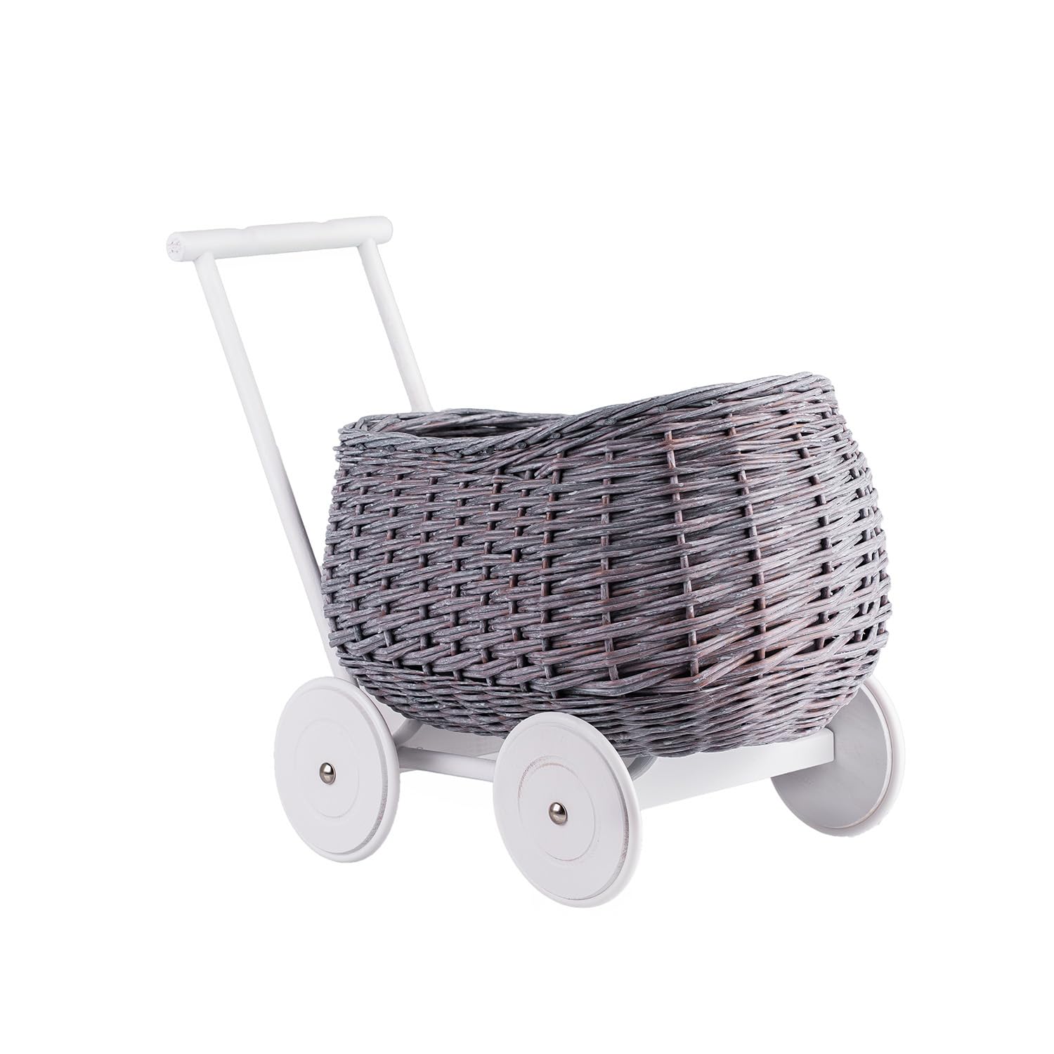 e-wicker24 Wózek dla lalek, taczka do zabawy, idealny pomysł na prezent dla chłopców i dziewczynek, zabawka z plecionego koszyka, wózek do nauki chodzenia