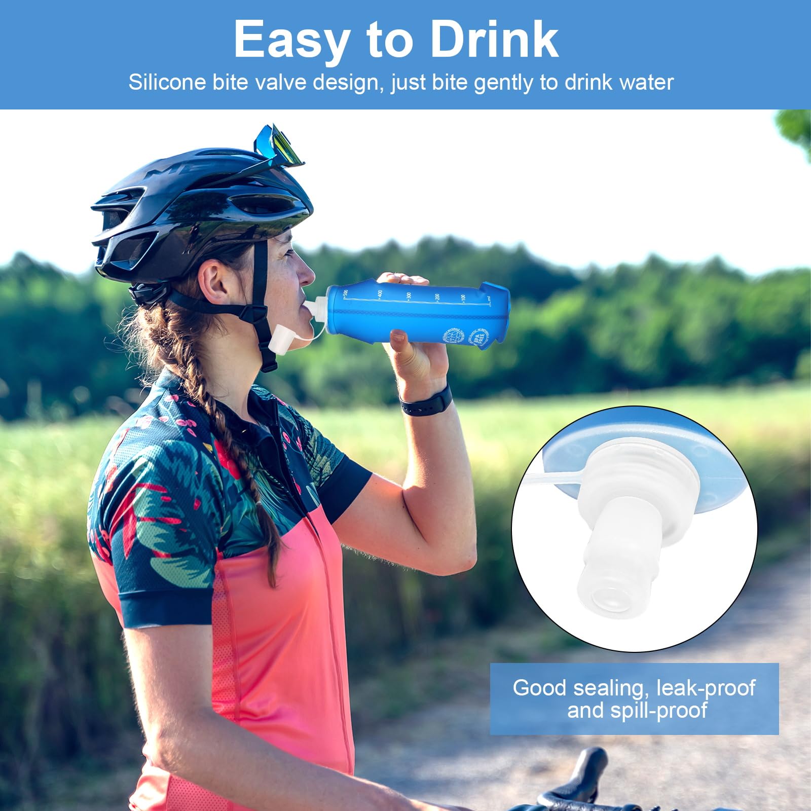 TPU składane butelki do picia, 2 sztuki 500ml butelka Soft Flask z karabinem bez BPA, butelka sportowa do plecaka na napoje, butelka do biegania, wędrówki, kempingu, wspinaczki górskiej