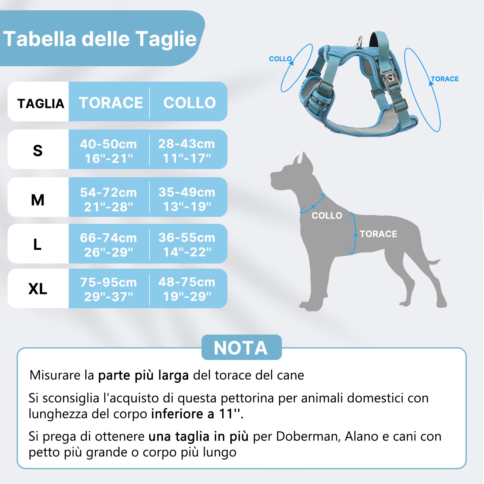 COMSLE Pettorina Cane Taglia Grande Media Piccola, Pettorina Cane ad h Riflettente, Pettorina Anti Tiro per Cani Regolabile con Doppio Anello, Imbracatura Cani Traspirante, Blu Chiaro, M