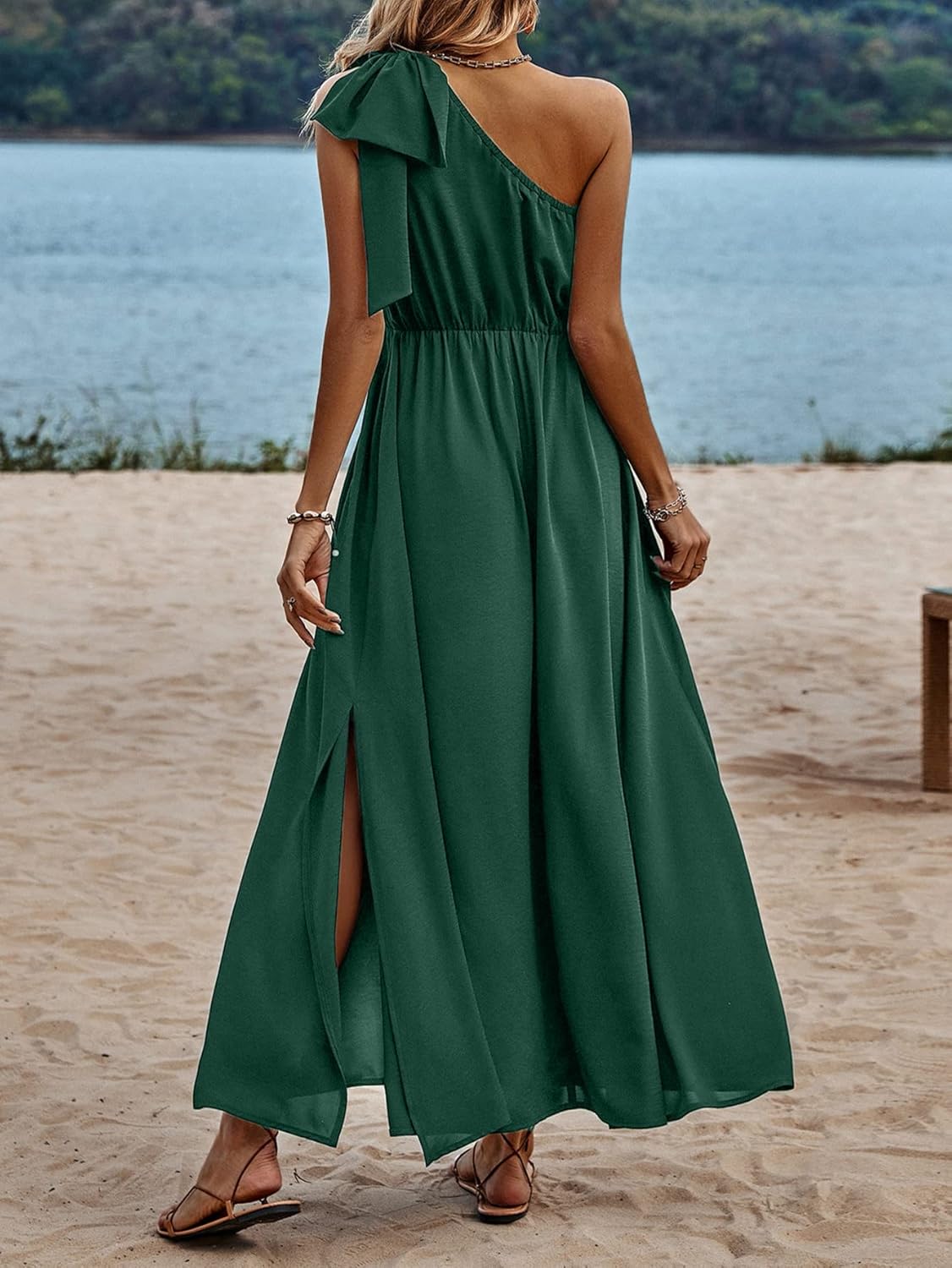 IFFEI Summer Dresses for Women 2026 Boho One Shoulder Maxi Dress Casual Sleeveless Flowy Split Beach Long Dress - Image 6