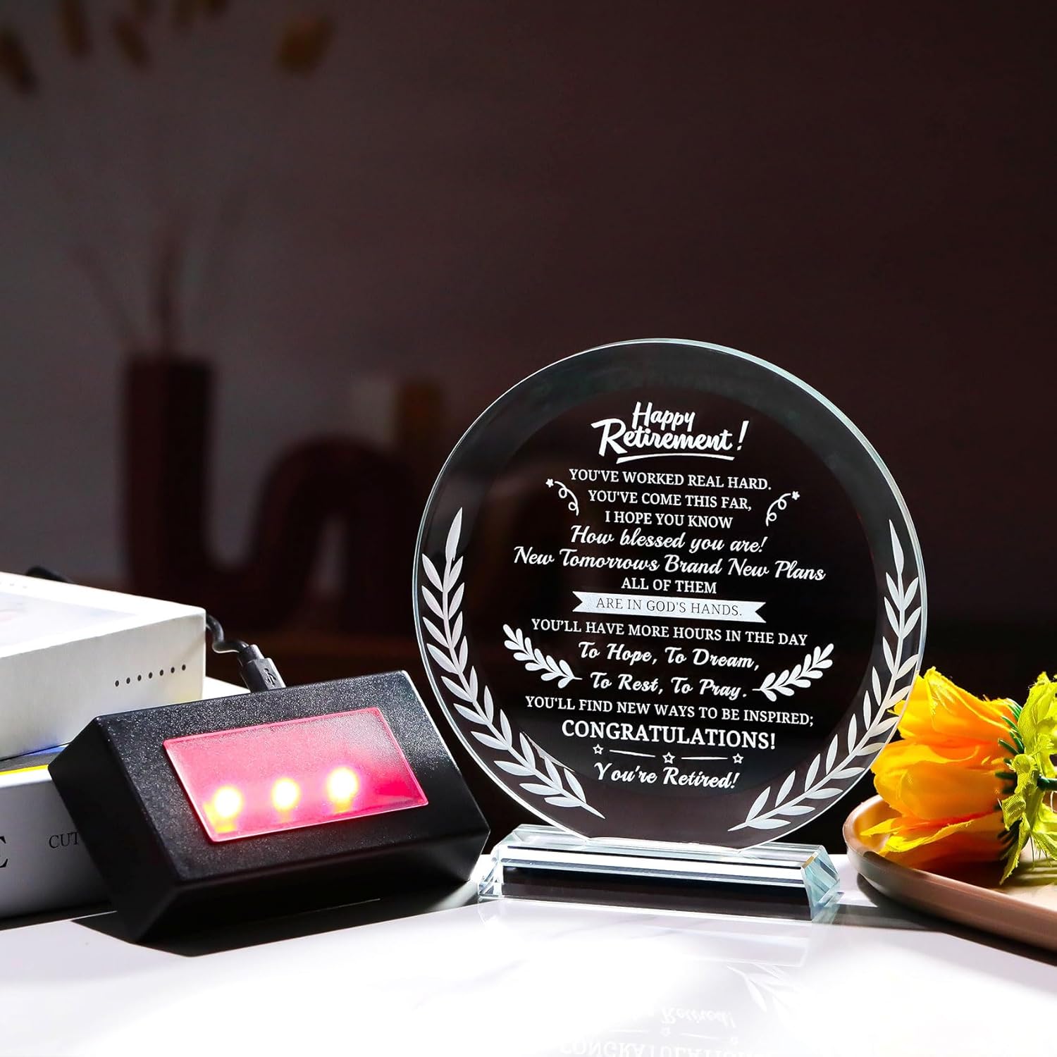 Movdyka Retirement Gifts for Women Men 2026 Glass Plaque with LED Base, Best Keepsake Retirement Gift for Woman, Happy Retirement Farewell Gifts for Teachers, Police, Nurses, Coworkers - Image 5
