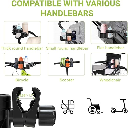 Miniatura 7 de ZealSound Portavasos para cochecito  Soporte para botella 3 en 1 con soporte para teléfono, soporte para bebidas con rotación de 360 grados para