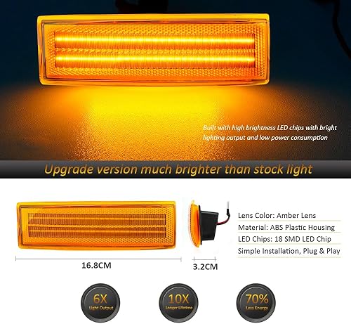 Miniatura 9 de D-Lumina Juego de 2 luces LED de posición lateral, lente ahumada, color ámbar para el lado del conductor y del pasajero para Chevy Blazer S10 GMC