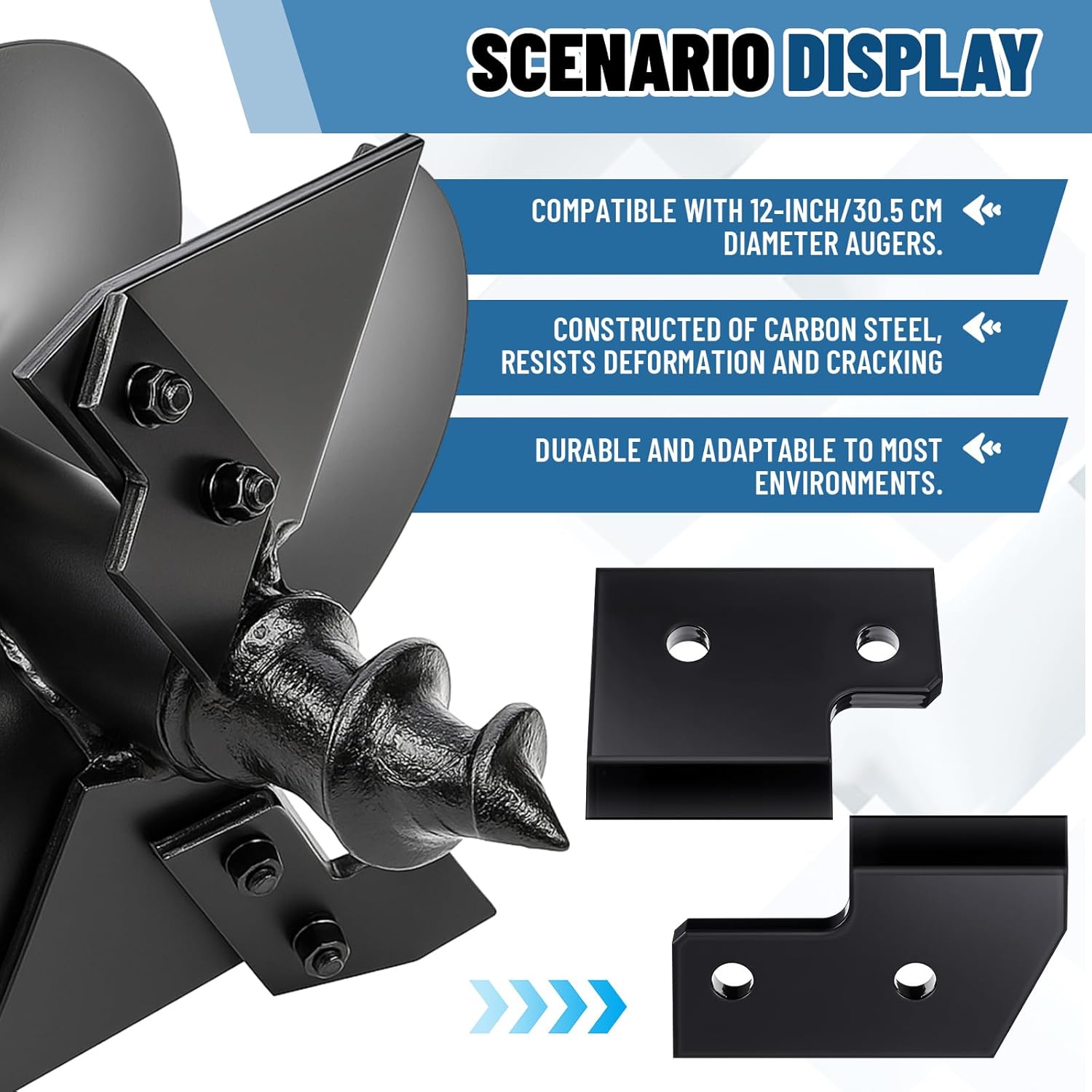 Hicarer 4 Pcs Replacement Cutting Blades Set with 8 Screws for 12 Inches Standard Duty Earth Augers for Drilling in Hard Soil, Sand