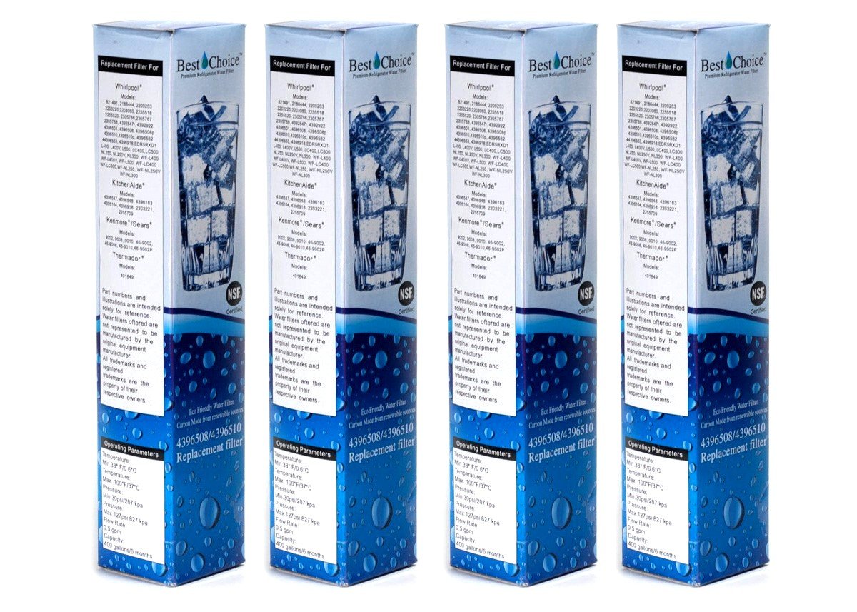 Best Choice - Filtro dell'acqua di ricambio per Whirlpool 4396508, 4396510, EveryDrop EDR5RXD1 filtro 5, NL240V, WFL400, PUR W10186668, confezione da 4
