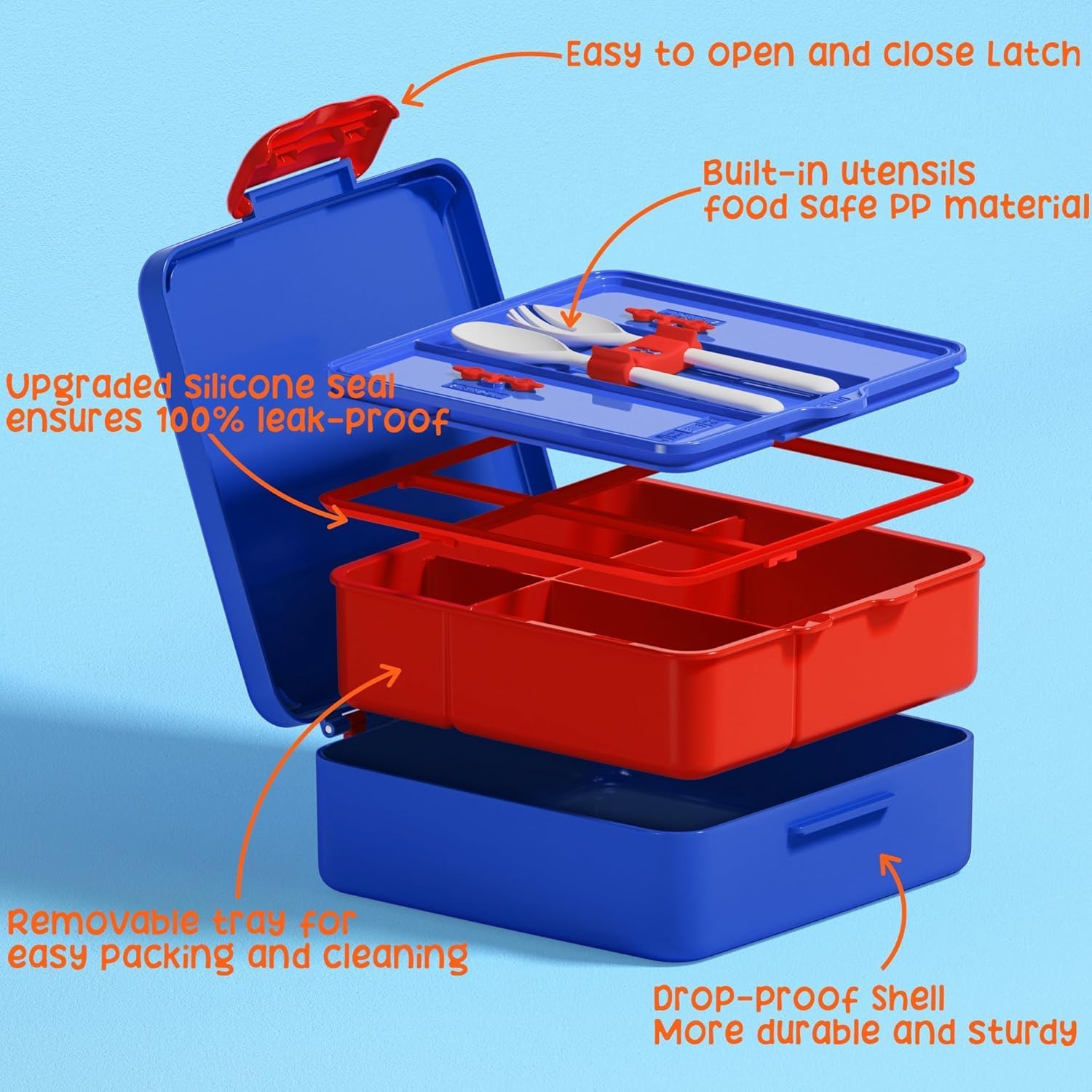 Fimibuke Contenitore per il pranzo Bento per bambini, con 4 scomparti, borsa termica, in acciaio inox, thermos sottovuoto per alimenti, set di utensili, regalo di compleanno per bambini dai 3 ai 12