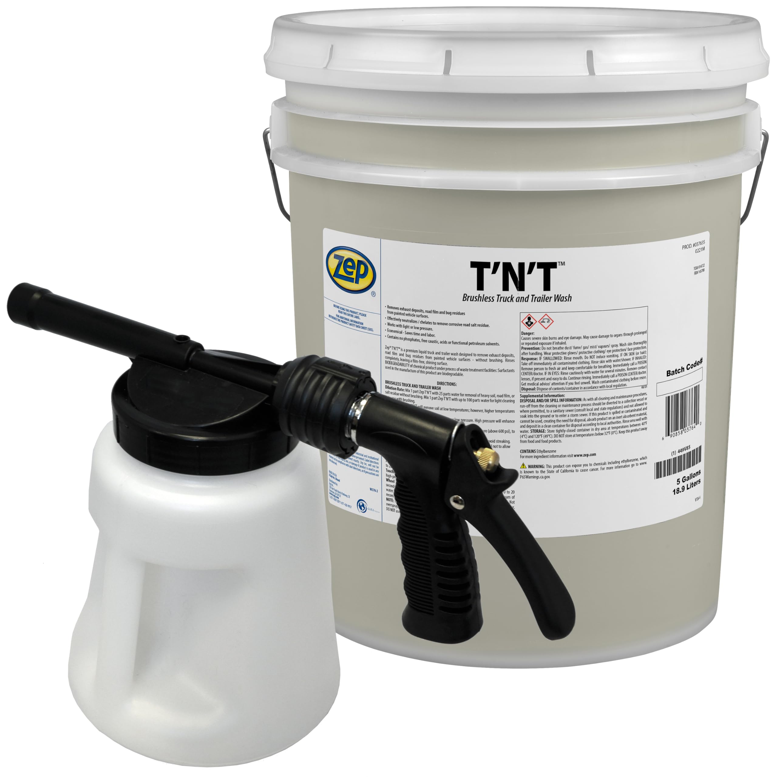 Zep TNT Brushless Truck and Trailer Wash Concentrate 5 Gal (Each) Model 481 Foamer 96 oz. - 37635 - Removes Exhaust Deposits, Road Film and Bug Residues