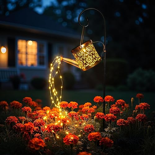 Miniatura 1 de X-PREK Luces solares de jardín para decoración al aire libre, luces solares de metal para regadera, impermeables, pequeñas luces de patio para
