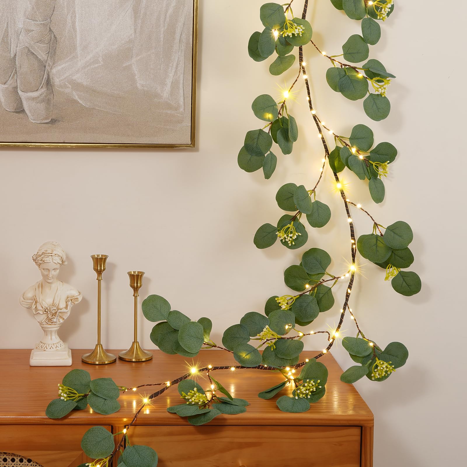Guirlande Noël Lumineuse Eucalyptus Artificiel 2.7m 30 LED - Décoration Intérieur/extérieur