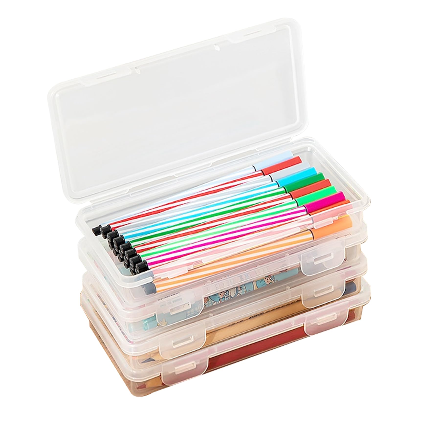 Smloplom Stiftebox, 4 Stuck Aufbewahrungsbox für Büromaterial, Stapelbare Stifte Organizer, BPA Freie, Geeignet für Stifte, Bürobedarf, Bastelarbeiten, Durchsichtige