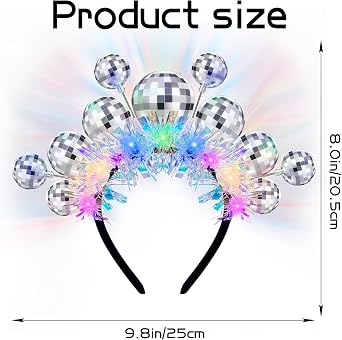 Light Up Disco Ball Headband Silver 70s Women Halloween Christmas New Year
