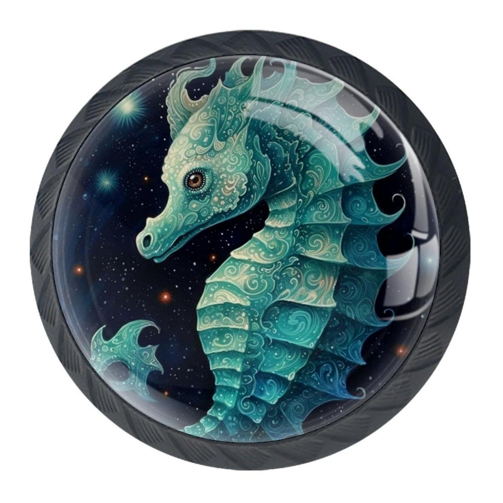 etoenbrc 4Pcs Glass 35mm Drawer Knob, Patterned Seahorse Cabinet Knobs Drawer Door Pulls Handles for Kitchen Bathroom Home Cupboard Dresser Furniture Living Room Wardrobe Hardware