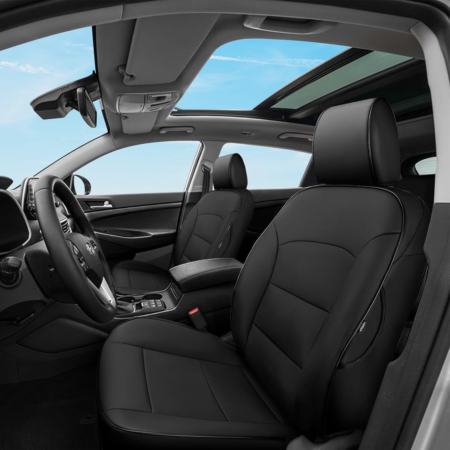 GIANT PANDA Full Set Car Seat Covers Customized Fit Hyundai Tucson 2019 2020 2021, OEM Black, Faux Leather (Black) Black (OEM Style) Tucson 2019-2021