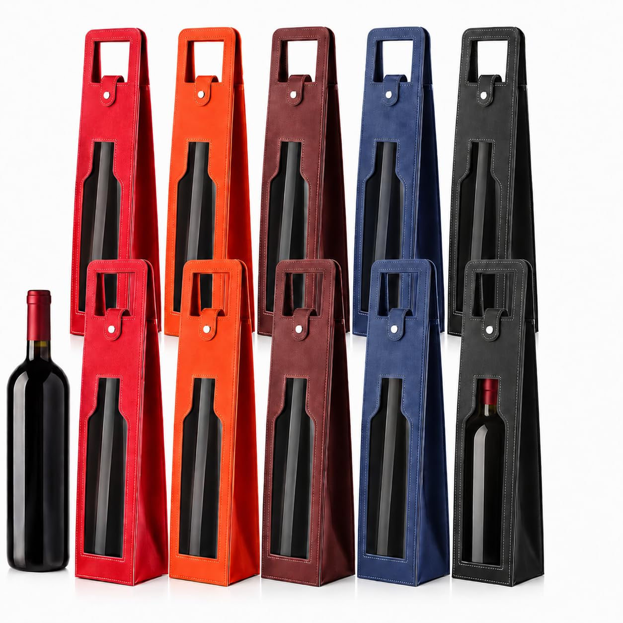 OJMHD 10 Pcs Leather Wine Gift Bags Bulk, Glass Bottle Carrier Tote Bag