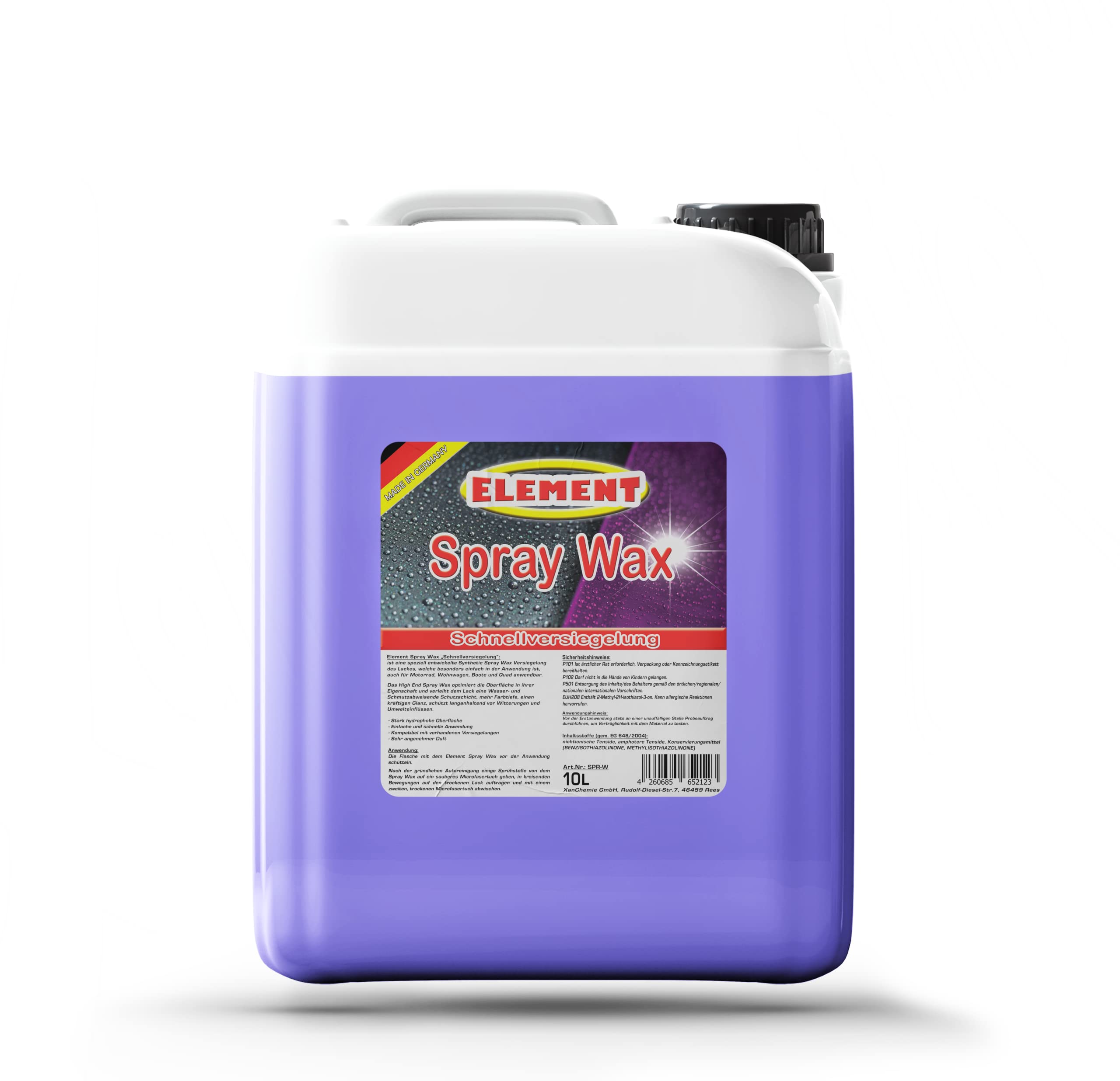 Element Sprühwachs Spray Wax 10L mit Abperleffekt | Synthetic Spray WAX | Autopflege für Glanz & Schutz | Sprühversiegelung | Schnellwachs Autowachs
