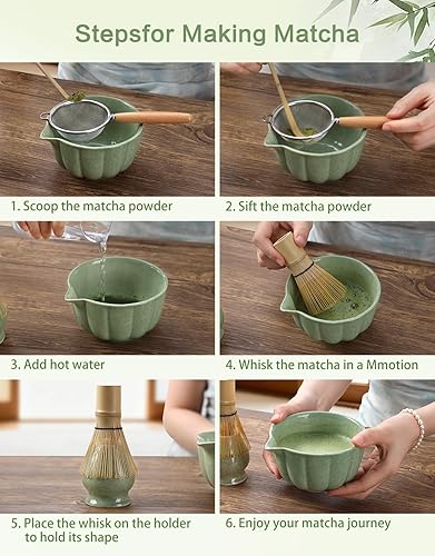 Miniatura 8 de Juego de batidor de matcha, kit de matcha incluye cuenco matcha, batidor de matcha y soporte, cuchara de bambú, cuchara, tamiz y toalla de té, 7