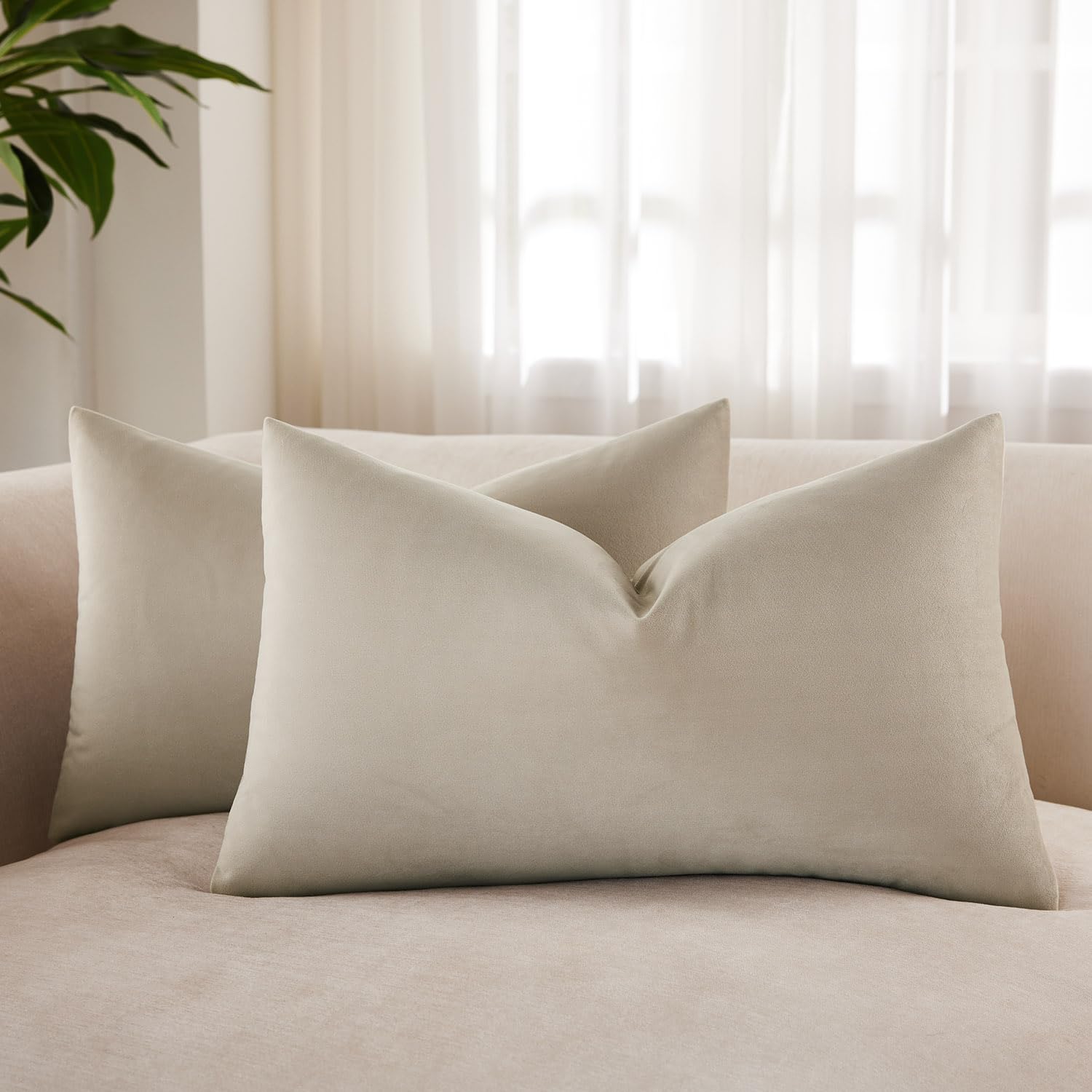 JUSPURBET 12x20 Lumbar Velvet Throw Pillow Covers Set of 2,Cloud