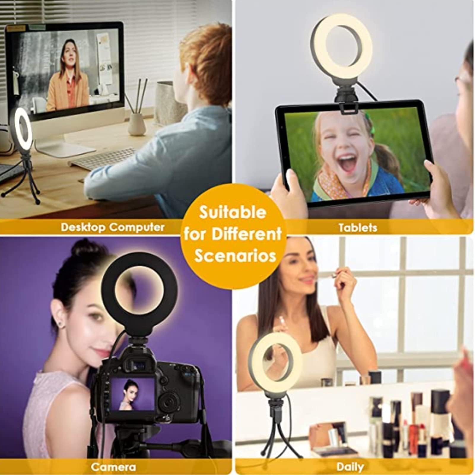 4 Pollici 48led Luce Anulare Con Stativo, Luce per Videoconferenza USB Vlog Fill Lamp Desktop Selfie Ring Light Con Treppiede per Trucco/Vlog/Computer/Laptop/Live Streaming/Videochiamata