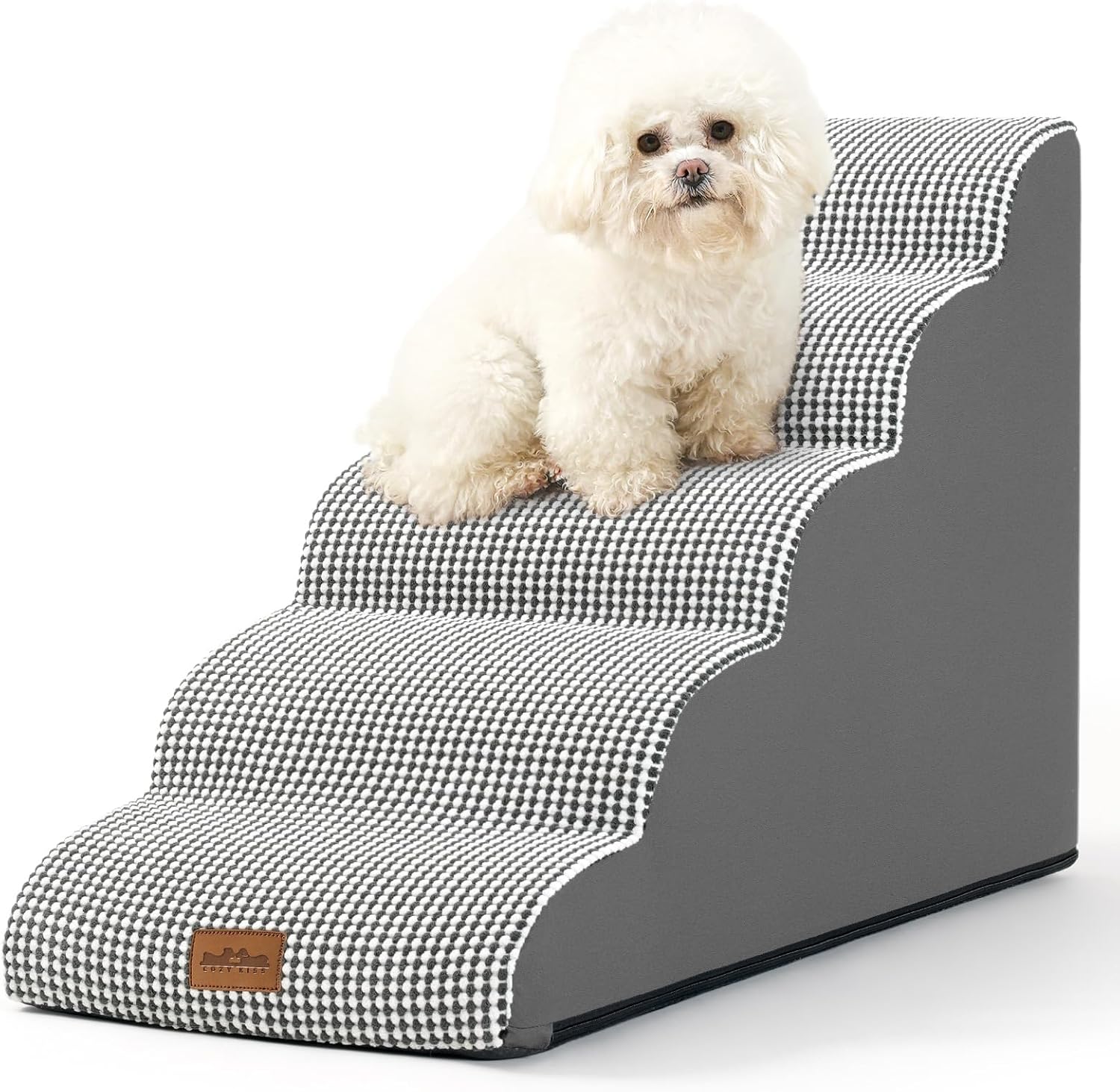 Dog Stairs for High Bed 22.6" H, Small Dog Step for Puppy, Older or Cat, Curved Ramp for Car, Ladder with High Density Foam, Lightweight, Durable, 15.7x33x22.6 inch, 5 Step, White Black White Black 5 15.7x33x22.6in