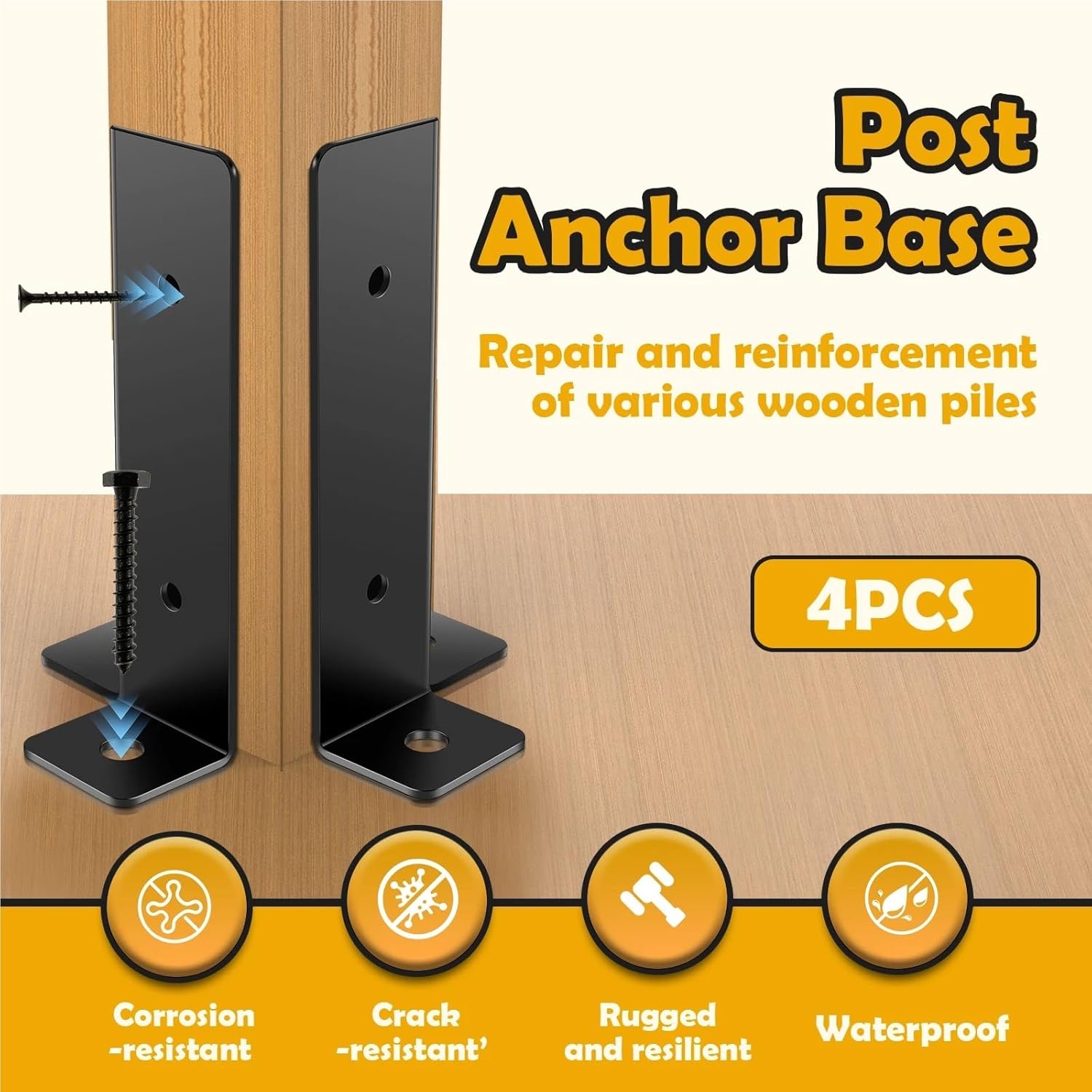 4PCS/Set Pergola Post Base Brackets Fit Different Sizes of Wooden Columns Support Base Brackets for Deck Post Anchor Railing(8PCS)