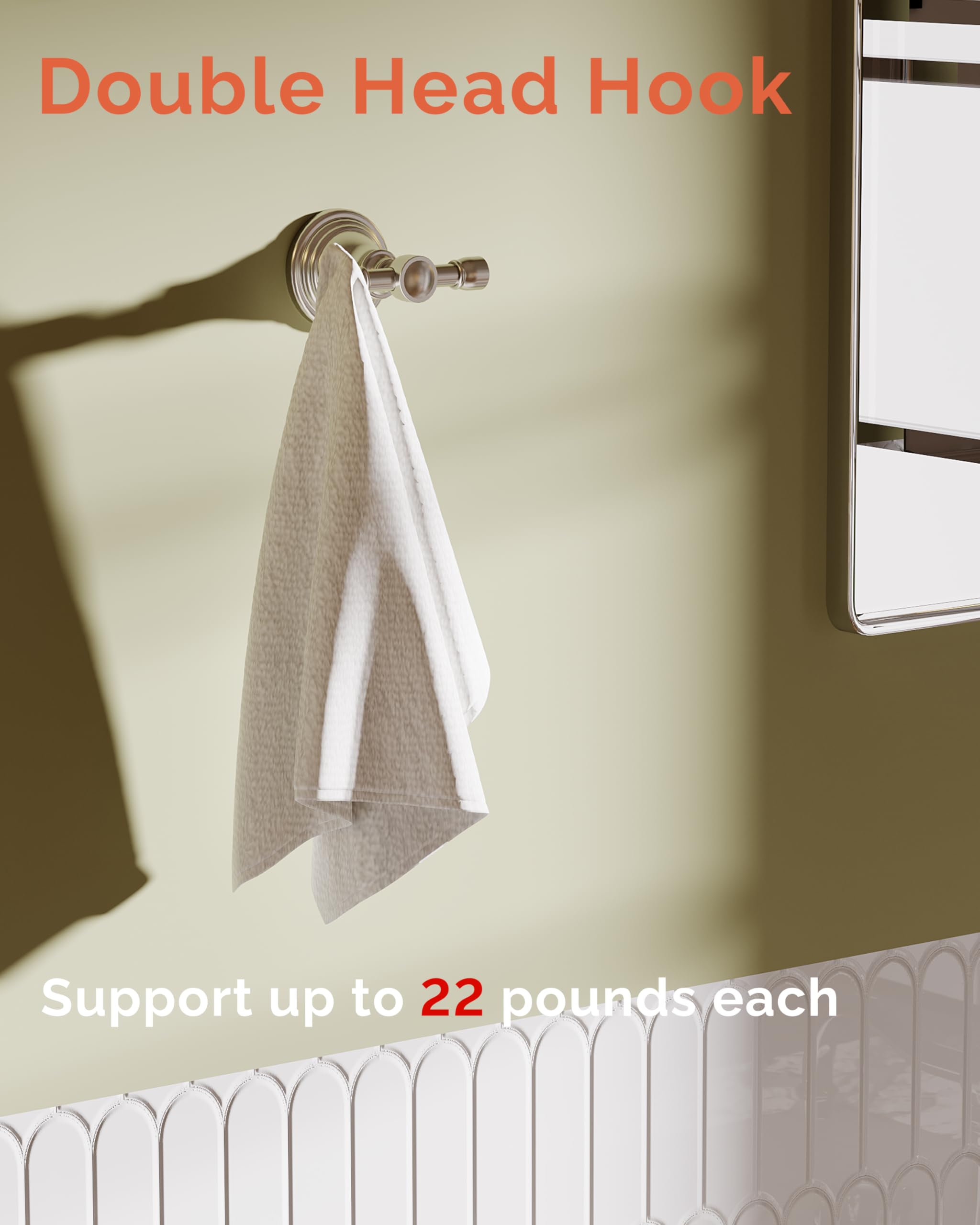 WZKALY Towel Hook for Bathrooms, Stainless Steel Robe Coat Hook Wall Mount, Heavy Duty Towel Hanger for Kitchen, Bedroom or RV(Brushed Nickel)