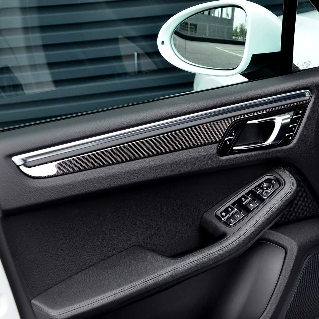 Real Premium Carbon Fiber Car Inner Door Panel Anti-Scratch Cover Decorative Trim Sticker Compatible with Porsche Macan 2014 2015 2016 2017 2018 2019 2020 2021 Auto Interior Accessories Black