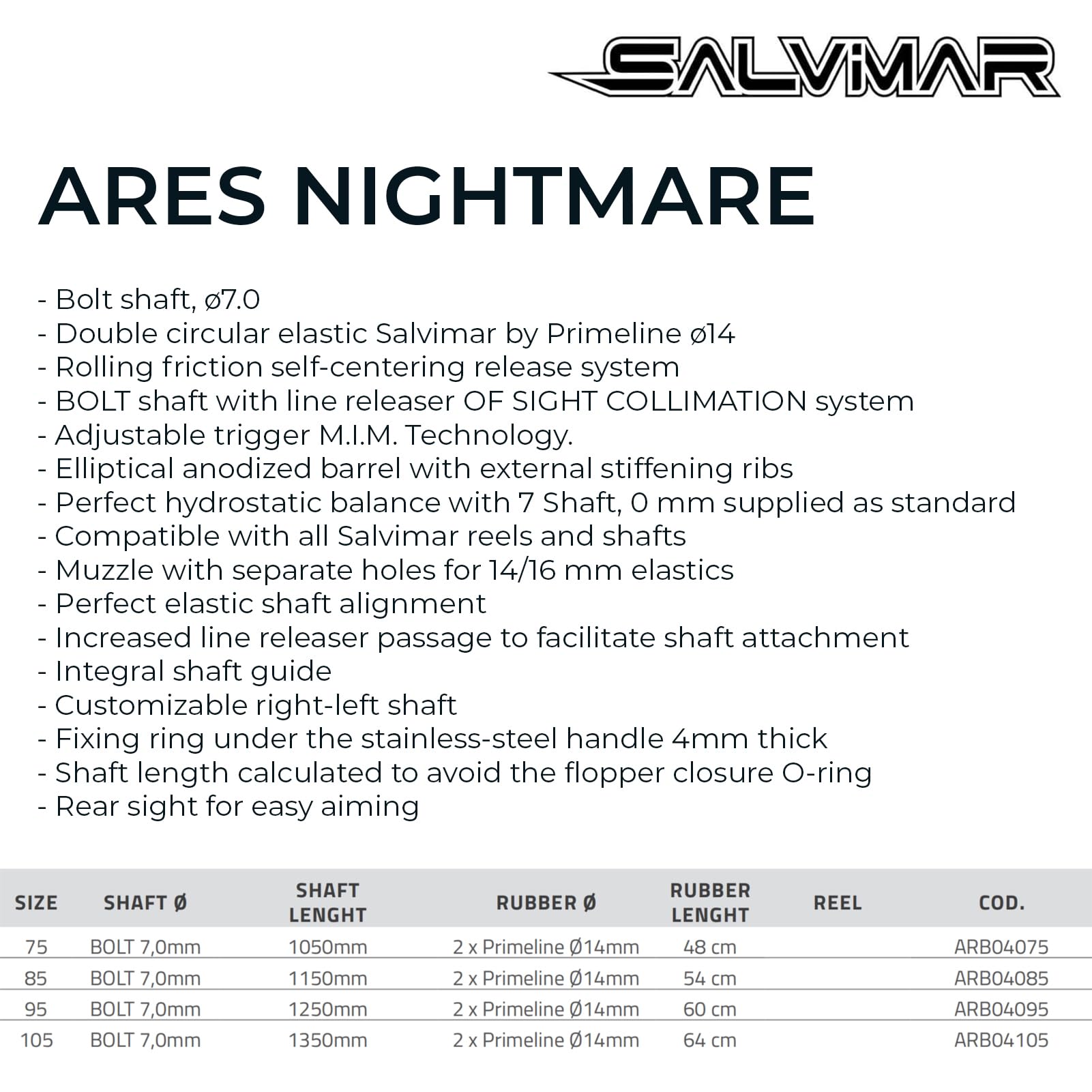 Salvimar Ares Nightmare, Arbalete, Pesca Subacquea, Impugnatura Neutra o Destra