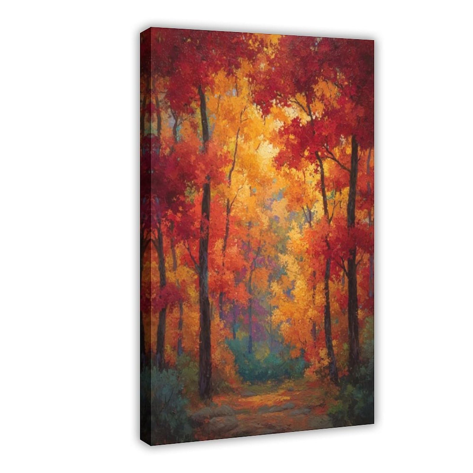Bareronor Frame Fiery Autumn Colors Forest Canvas Poster Bedroom Decor Landscape Office Room Decor Gift 16" L X 24" W
