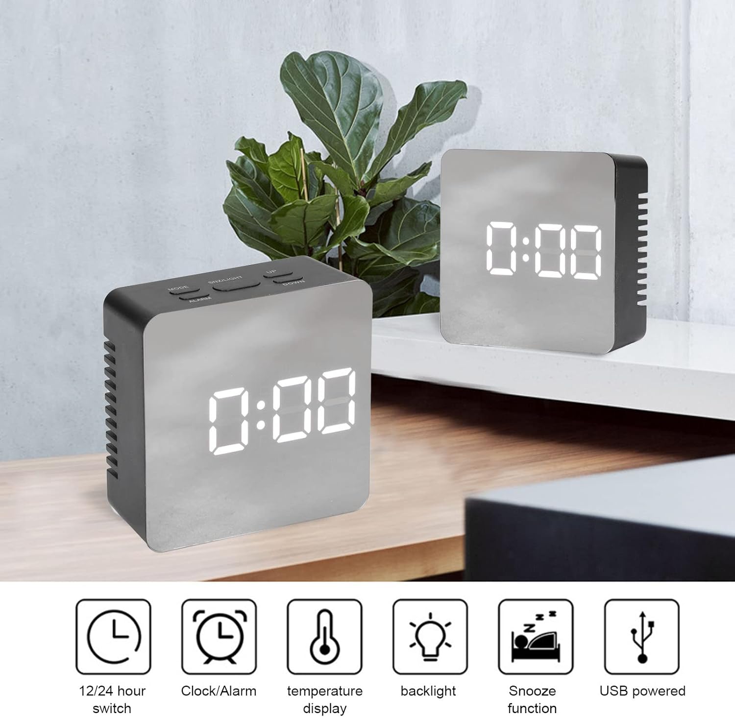 Buy Digital Alarm Clock, LED Mirror Electronic Clocks with USB Charging