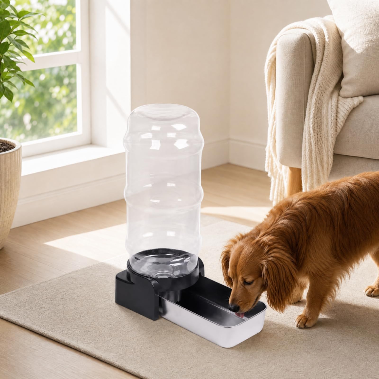 predolo Dispensador Agua con Depósito por Gravedad Dispensador Agua con Bandeja Acero Inoxidable Desmontable para Gatos, 8.6L