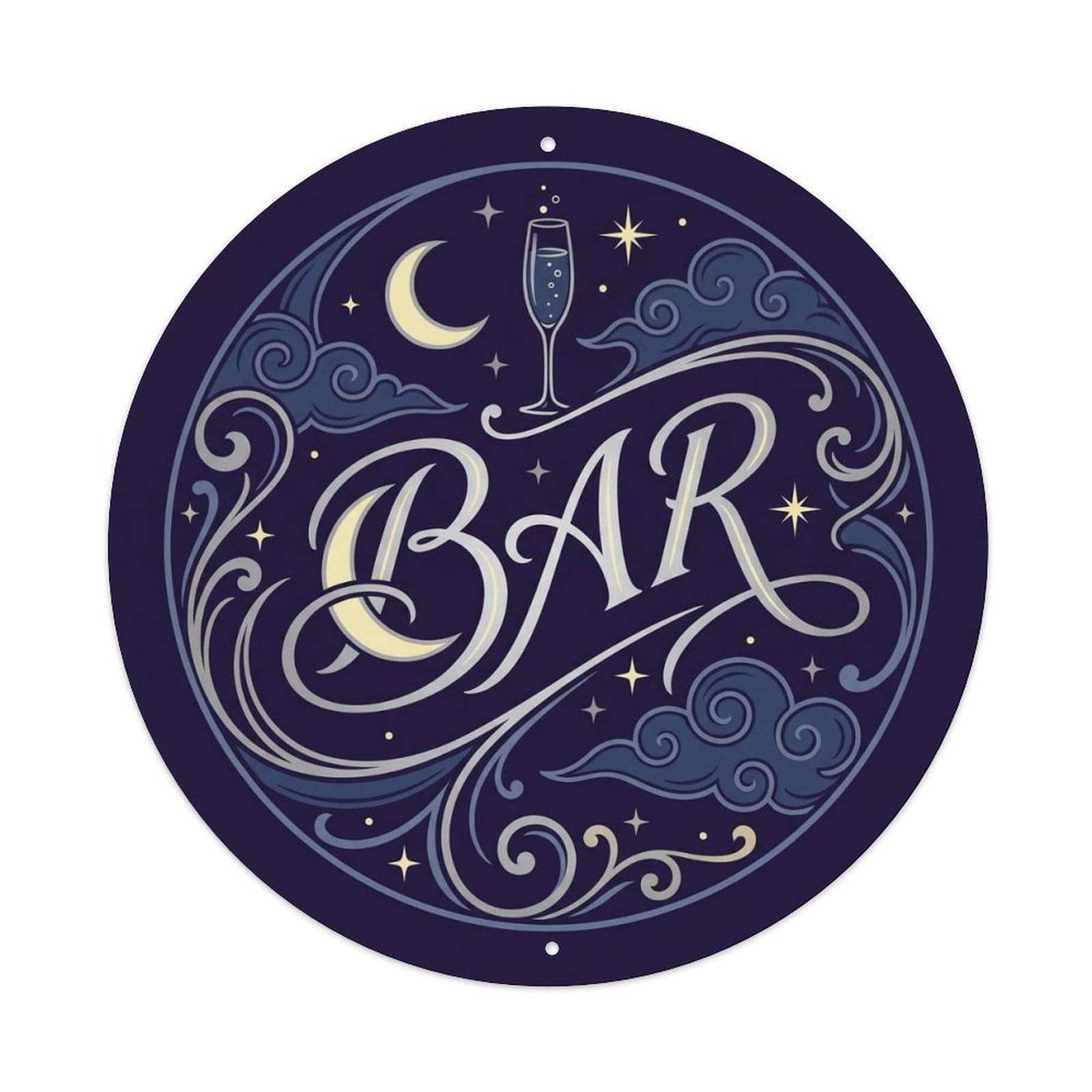 BAR Moonlight Lounge Shield Metal Tin Sign Plaque Wall Decor for Cafe, Club Bar, Office, Home Garden Round Metal Poster 8x8Inch