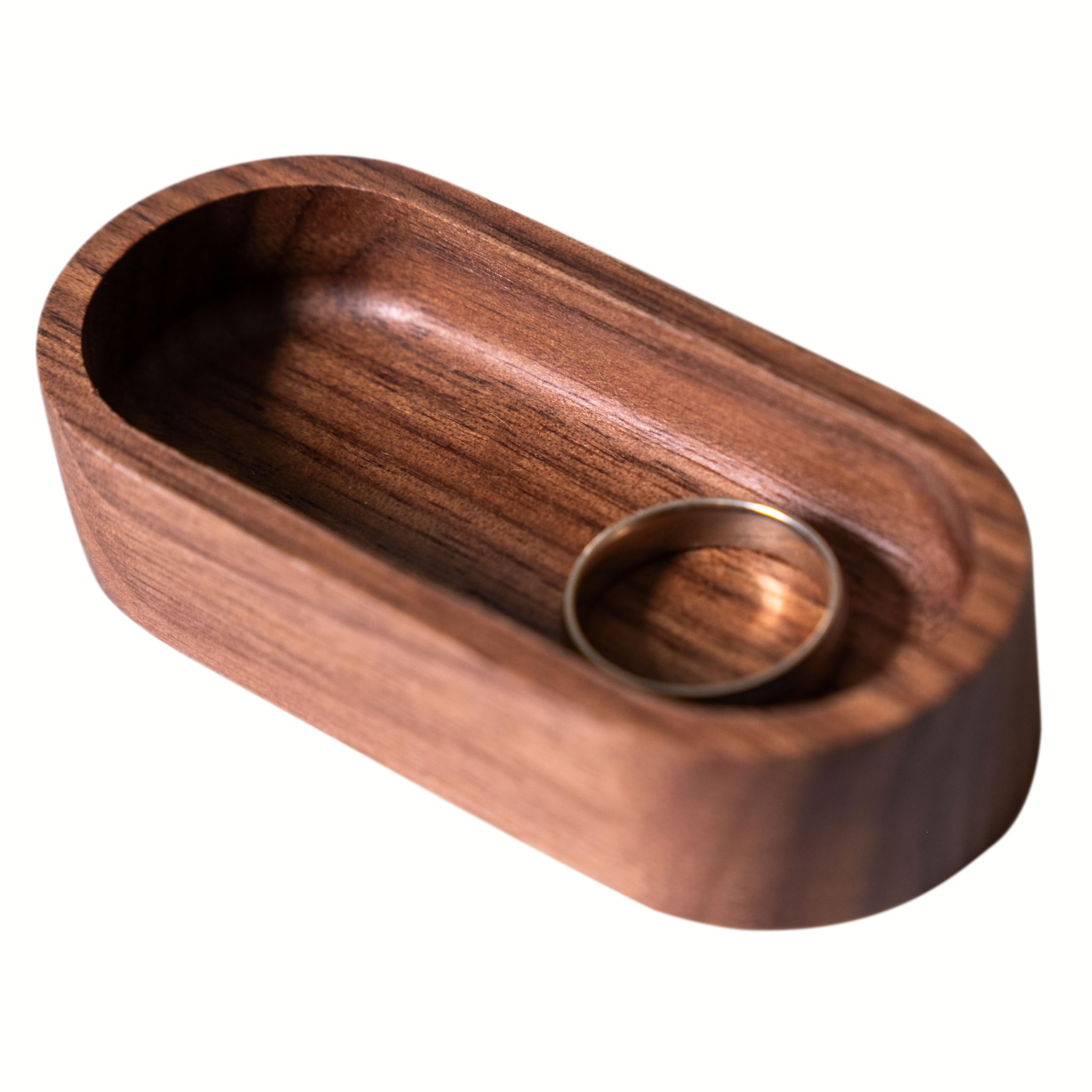 Walnut Wood Oval Ring Jewelry Tray, Mini Hardwood Ring Holder, Jewelry Box Dish