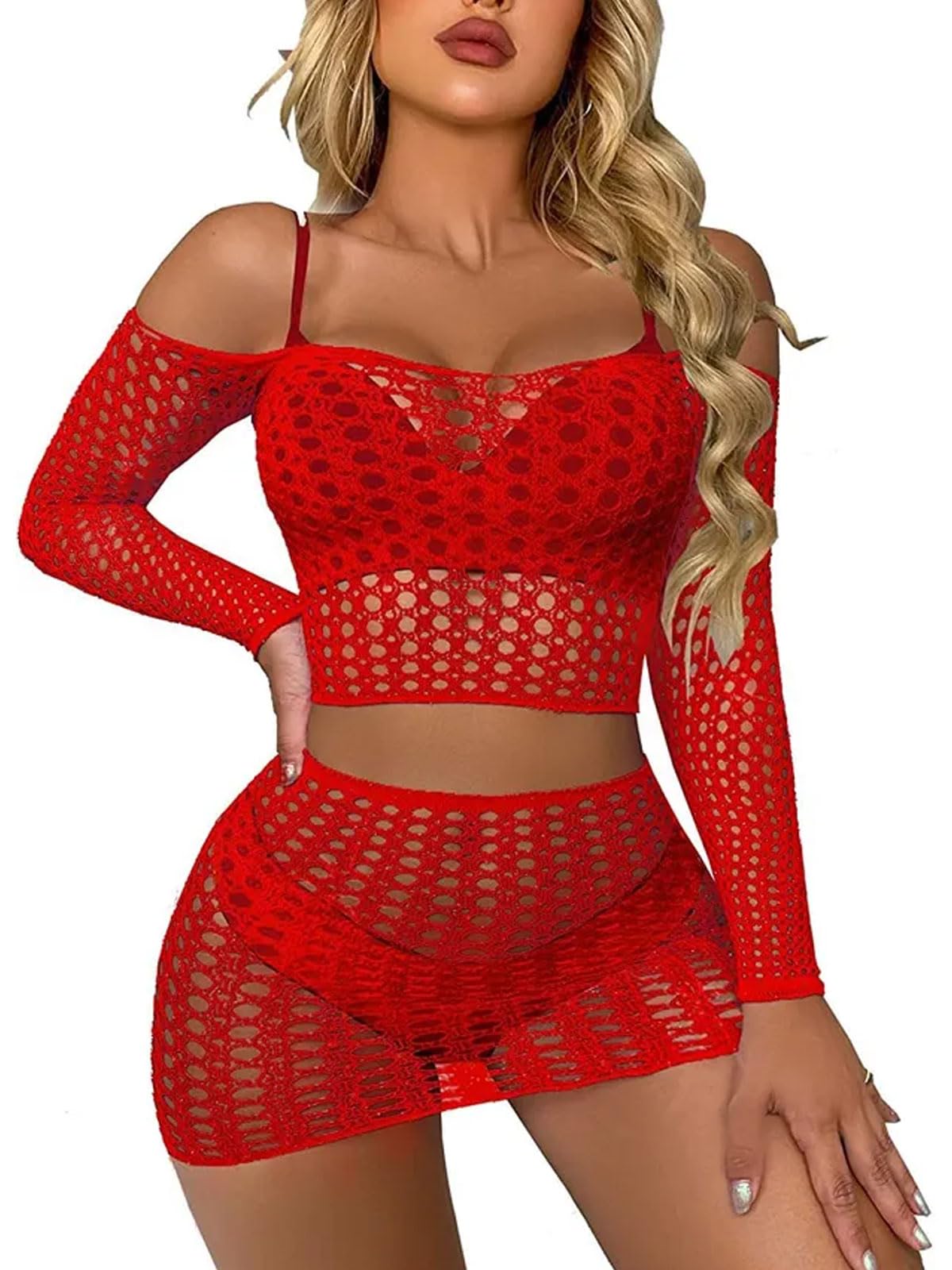XIUSEMYWomens Lingerie Set Fishnet Top and Panty Two Piece Babydoll Cover up