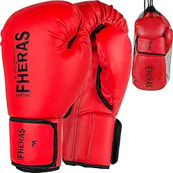 Luva Boxe Muay Thai MMA Kickboxing Tradicional Fheras Bolsa (Vermelho, 14 oz)